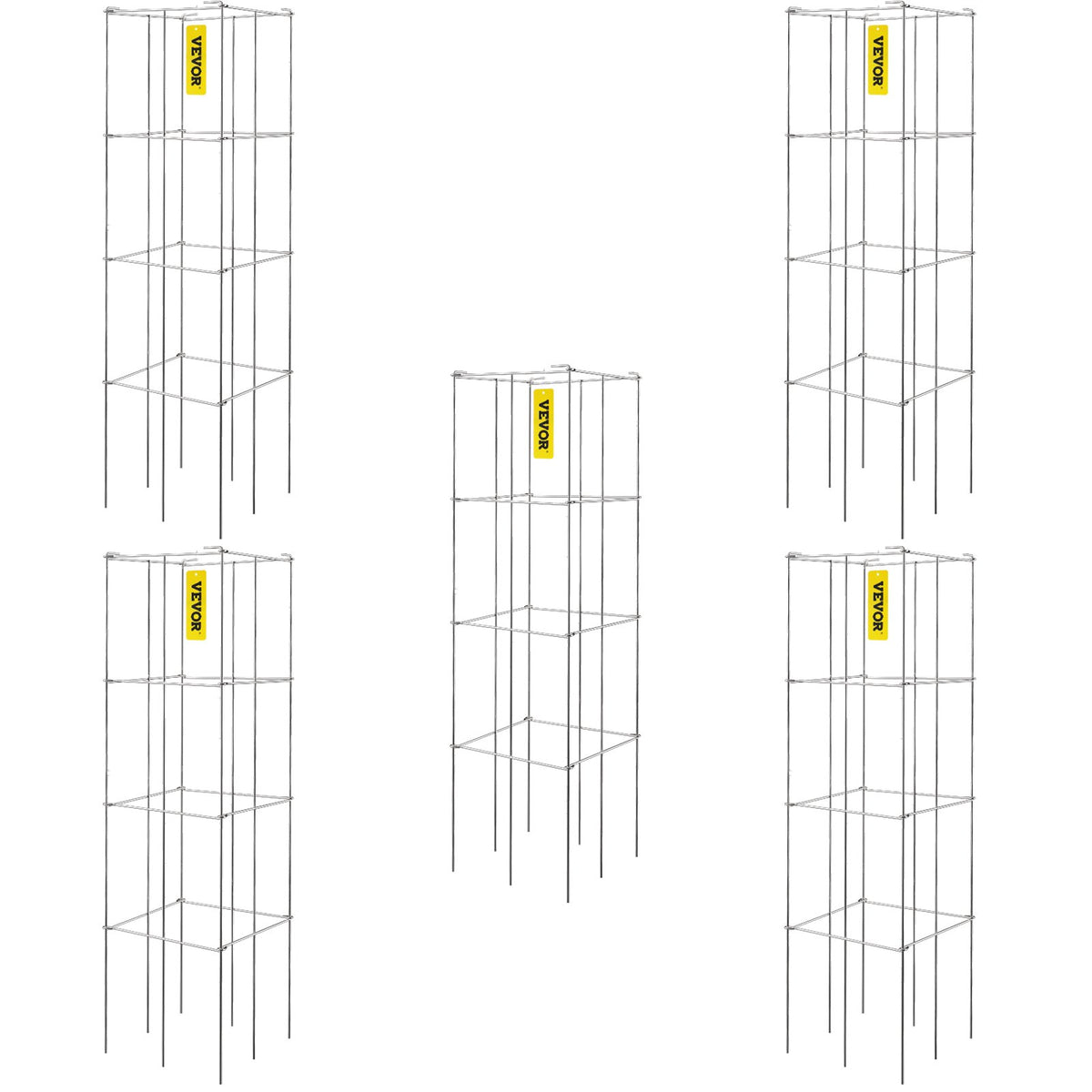 VEVOR Tomato Cages, 30 x 30 x 117 cm, 5 Packs Square Plant Support Cages, Silver PVC-Coated Steel Tomato Towers for Climbing Vegetables, Plants, Flowers, Fruits