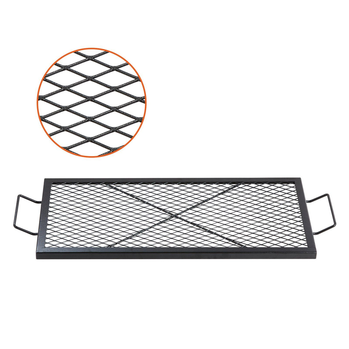 X-Marks Fire Pit Grill Grate, Rectangle Cooking Grate, Heavy Duty Steel Campfire BBQ Grill Grid with Handle &amp; Support X Wire, Portable Camping Cookware for Outside Party Gathering, 81 cm Black