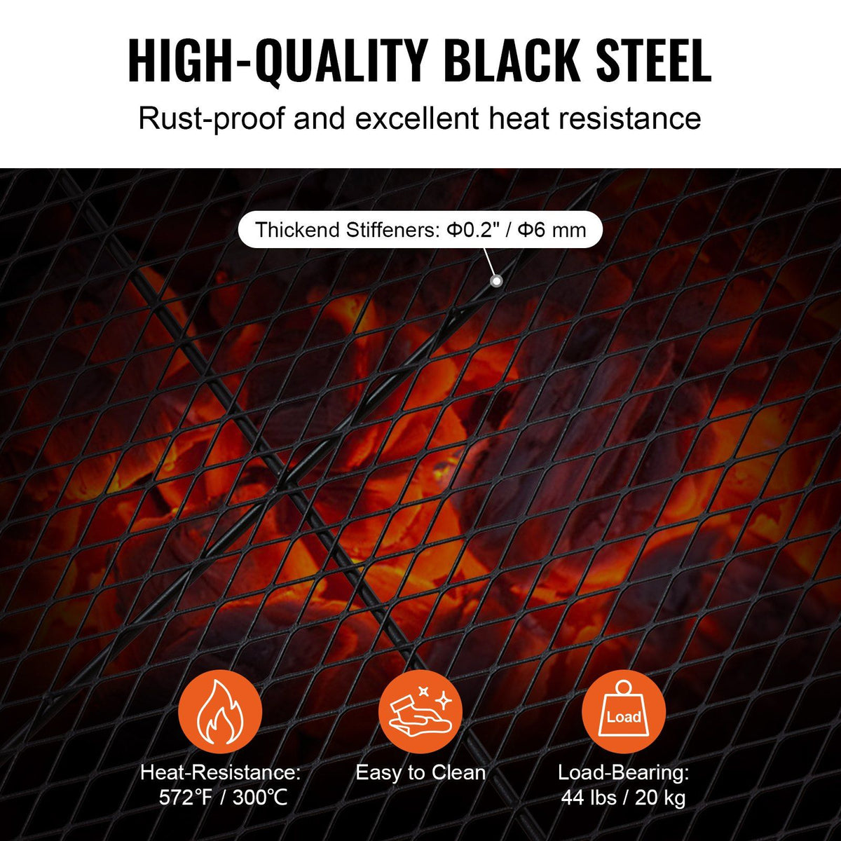 X-Marks Fire Pit Grill Grate, Rectangle Cooking Grate, Heavy Duty Steel Campfire BBQ Grill Grid with Handle & Support X Wire, Portable Camping Cookware for Outside Party Gathering, 81 cm Black