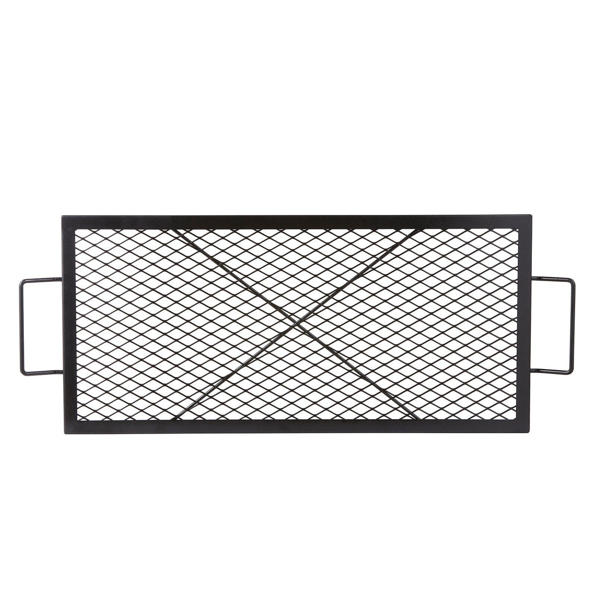 X-Marks Fire Pit Grill Grate, Rectangle Cooking Grate, Heavy Duty Steel Campfire BBQ Grill Grid with Handle & Support X Wire, Portable Camping Cookware for Outside Party Gathering, 81 cm Black