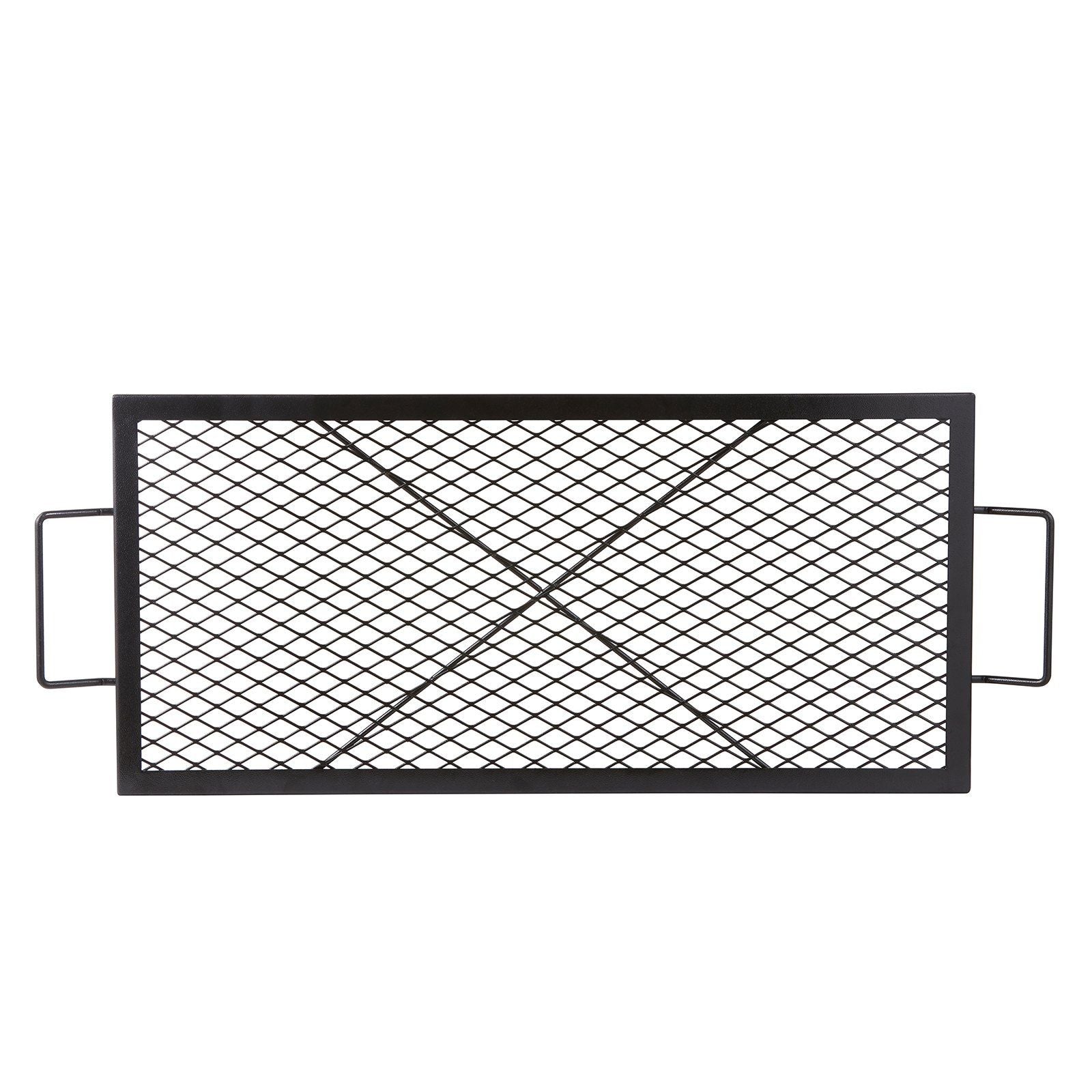 X-Marks Fire Pit Grill Grate, Rectangle Cooking Grate, Heavy Duty Steel Campfire BBQ Grill Grid with Handle & Support X Wire, Portable Camping Cookware for Outside Party Gathering, 81 cm Black