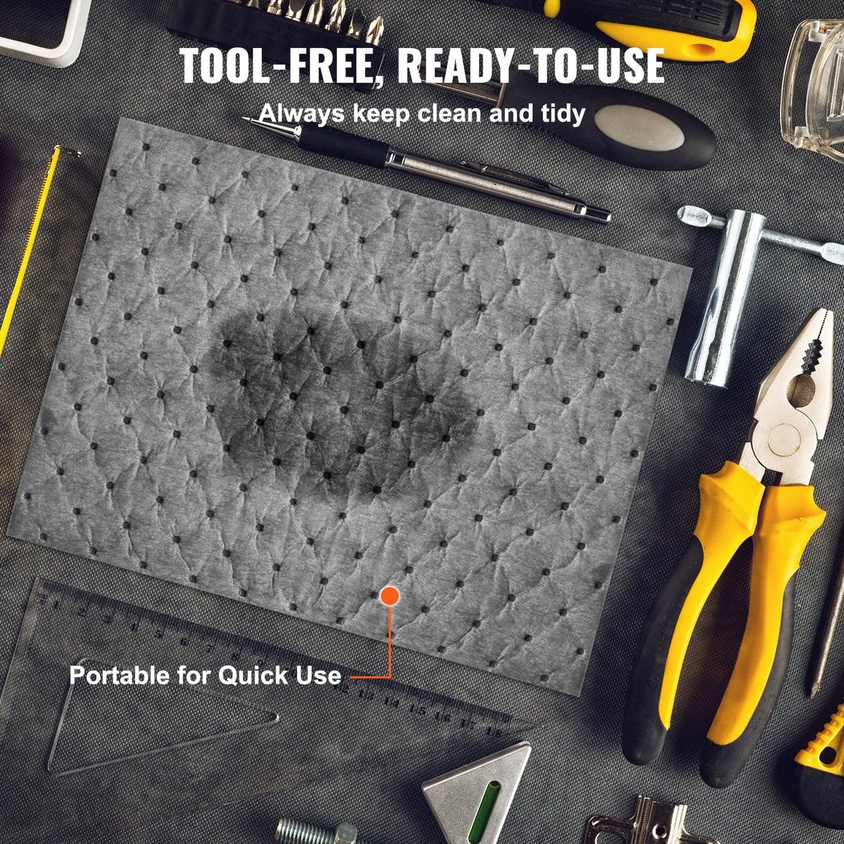 VEVOR Spill Absorbent Pads, Universal Absorbing Mat Absorbs up 12 Gal, 13" L x10" W Polypropylene Absorbent Pad for Oil, Water and Other Liquids, Pack of 100