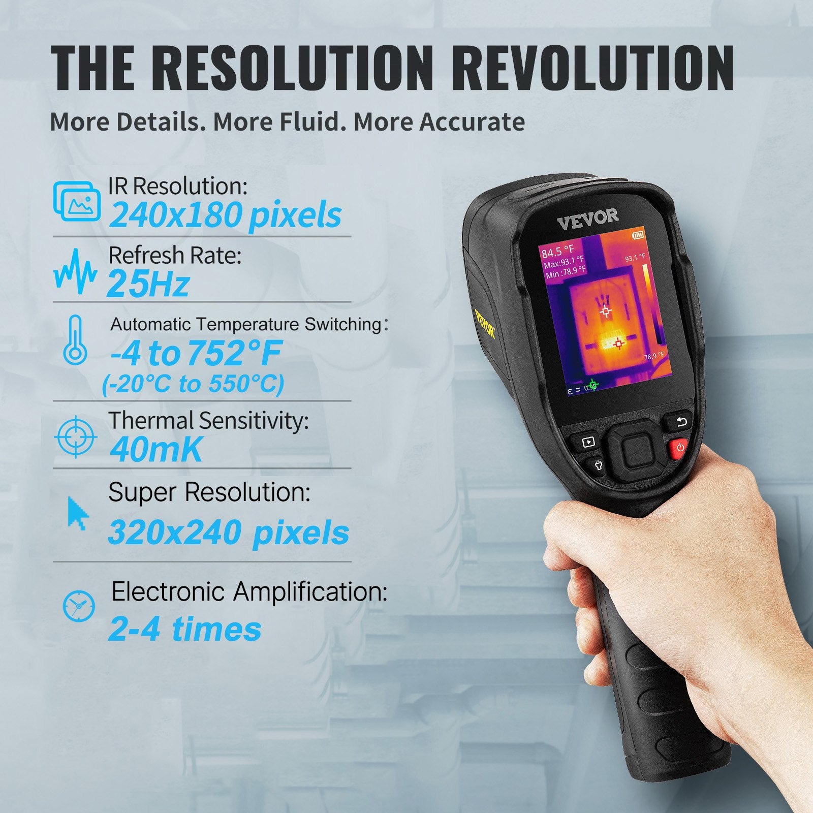 VEVOR Infrared Thermal Imager Thermal Camera IR Resolution 240x180 2.8" LCD Screen