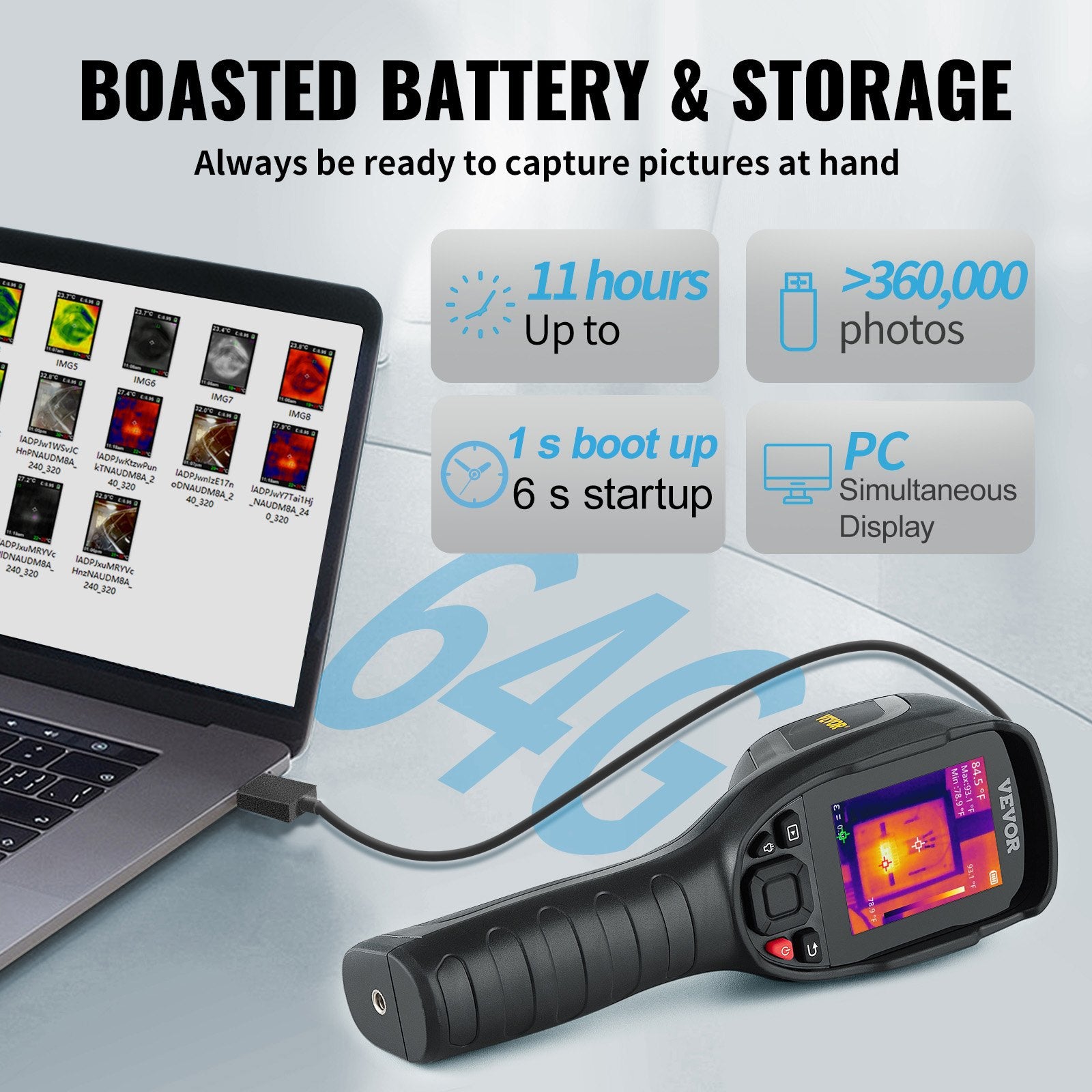 VEVOR Infrared Thermal Imager Visible Light Camera 2MP IR Resolution 240x180