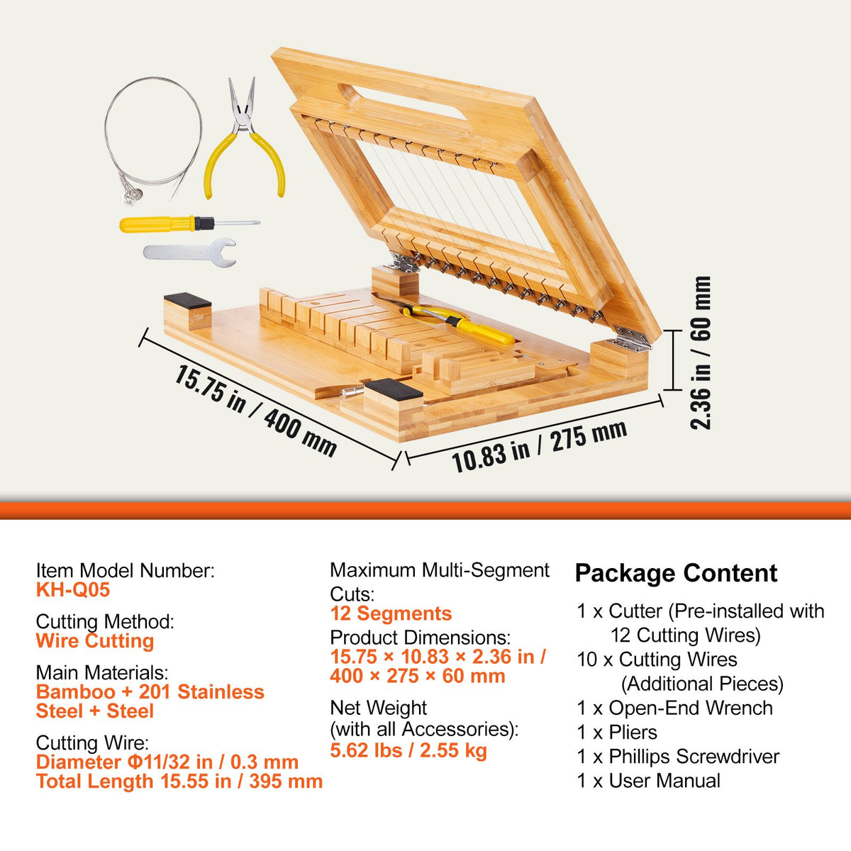 VEVOR Soap Cutter, Cut 1-12 Bars, Precisely and Accurately Cut 1 Inch Bars, Bamboo Soap Slicer With Steel Wire, Multi Handmade Soap Wire Cutter for Loaf Candles Cheese Butter DIY Making Tool
