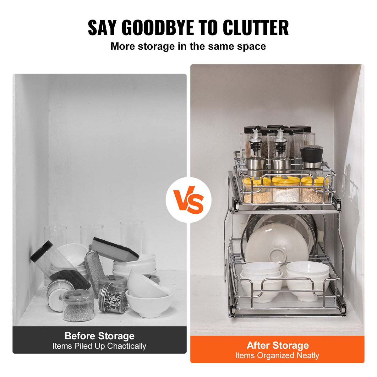 VEVOR 12"Wx21"Dx15"H Pull Out Cabinet Organizer, Heavy Duty Slide Out Pantry Shelves, Steel Roll Out Drawers, Sliding Drawer Storage for Home Under Sink, 13.5"Wx22"Dx18"H Install Size for Cabinet