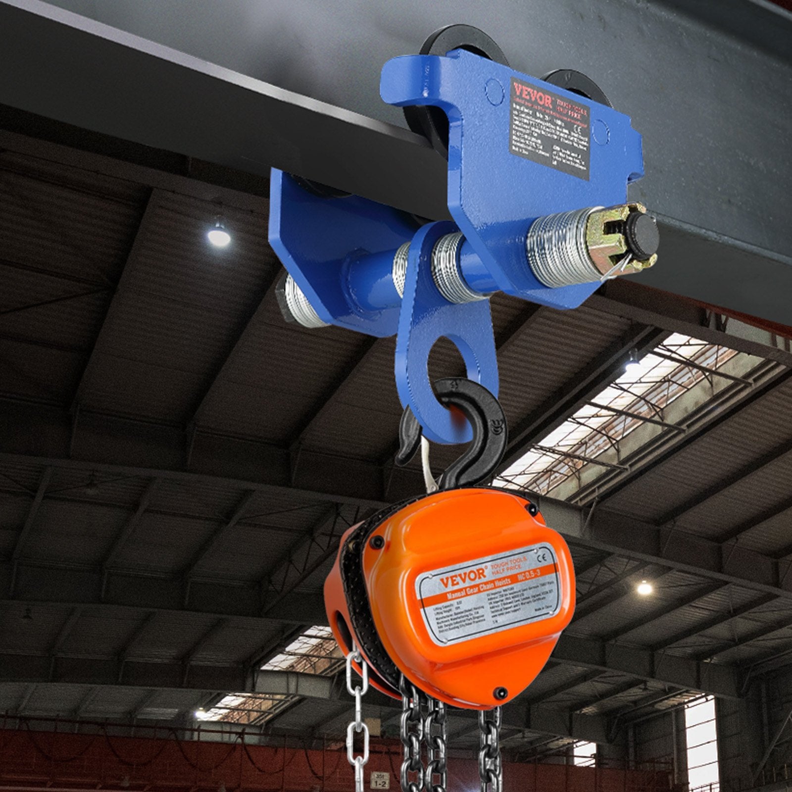 VEVOR Manual Trolley, 1 Ton Load Capacity, Push Beam Trolley with Dual Wheels, Adjustable for I-Beam Flange Width 63.5 mm to 177.8 mm, Heavy Duty Alloy Steel Garage Hoist for Straight Curved I Beam