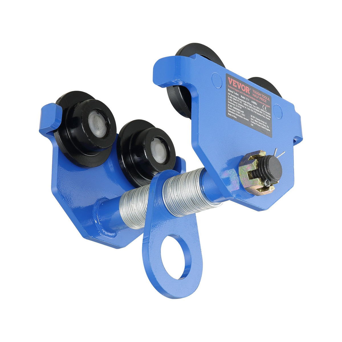 VEVOR Manual Trolley, 2 Ton Load Capacity, Push Beam Trolley with Dual Wheels, Adjustable for I-Beam Flange Width 63.5 mm to 177.8 mm, Heavy Duty Alloy Steel Garage Hoist for Straight Curved I Beam