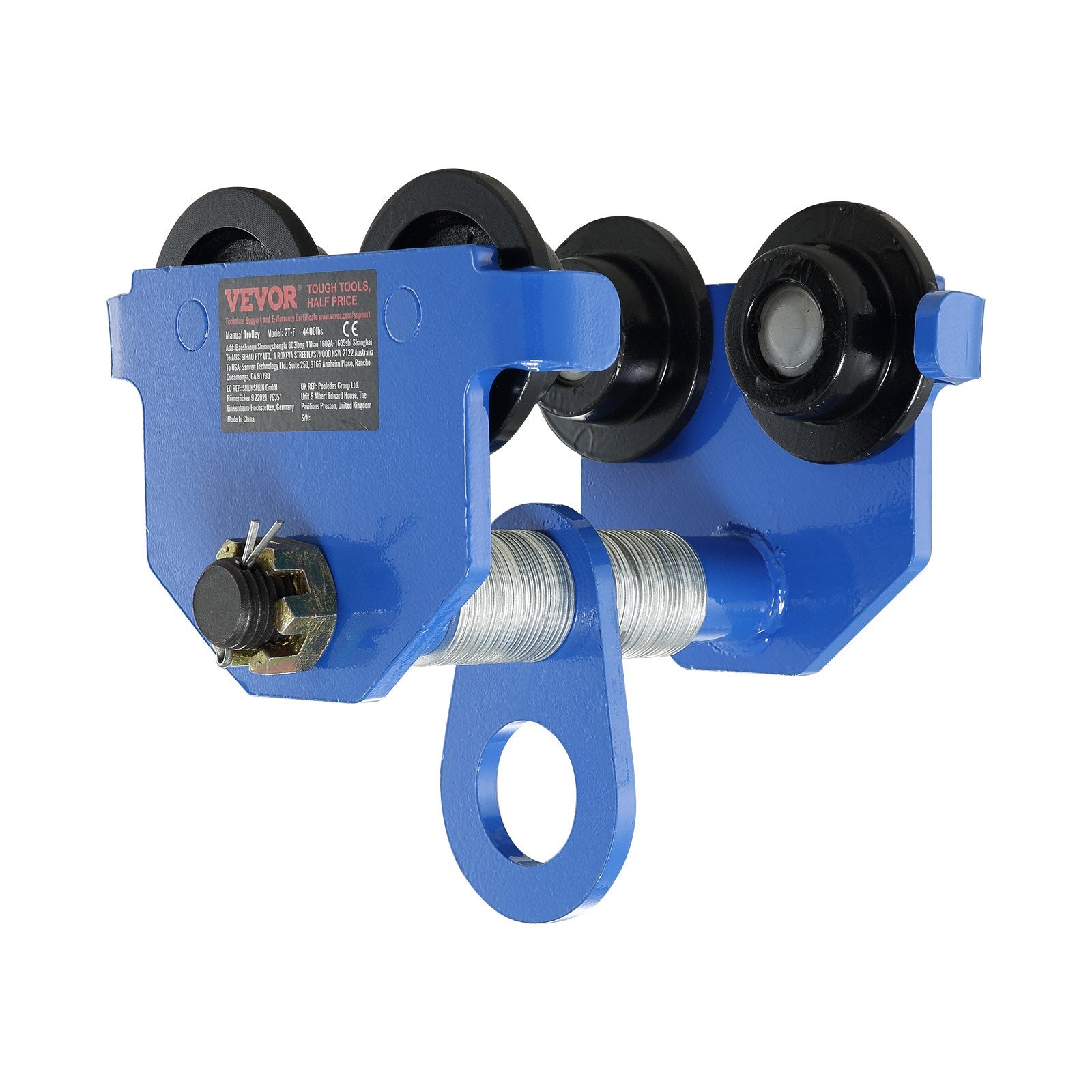 VEVOR Manual Trolley, 2 Ton Load Capacity, Push Beam Trolley with Dual Wheels, Adjustable for I-Beam Flange Width 63.5 mm to 177.8 mm, Heavy Duty Alloy Steel Garage Hoist for Straight Curved I Beam