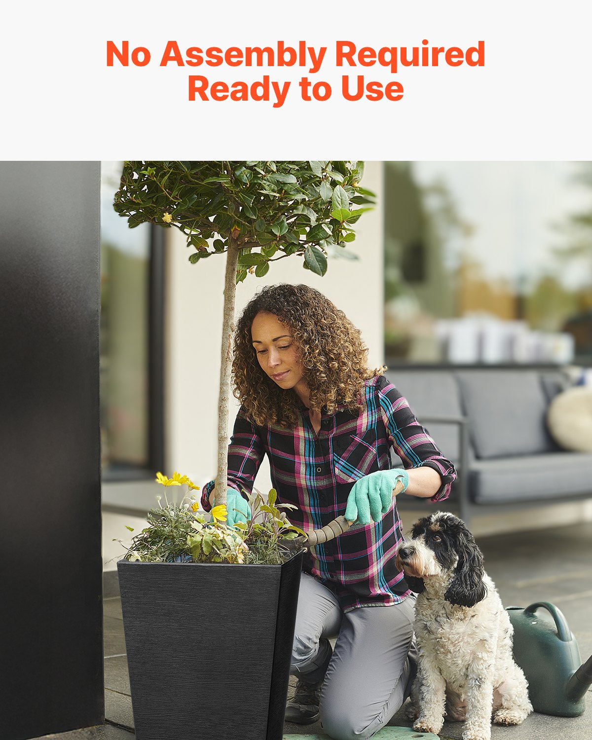 VEVOR Tall Planter, Set of 2 Tall Square Tapered Planters, 57 cm Large Modern Gardening and Flower Plastic Pots, Decorative Tall Black Planter with Drainage Hole, for Porch, Patio, Indoor & Outdoor