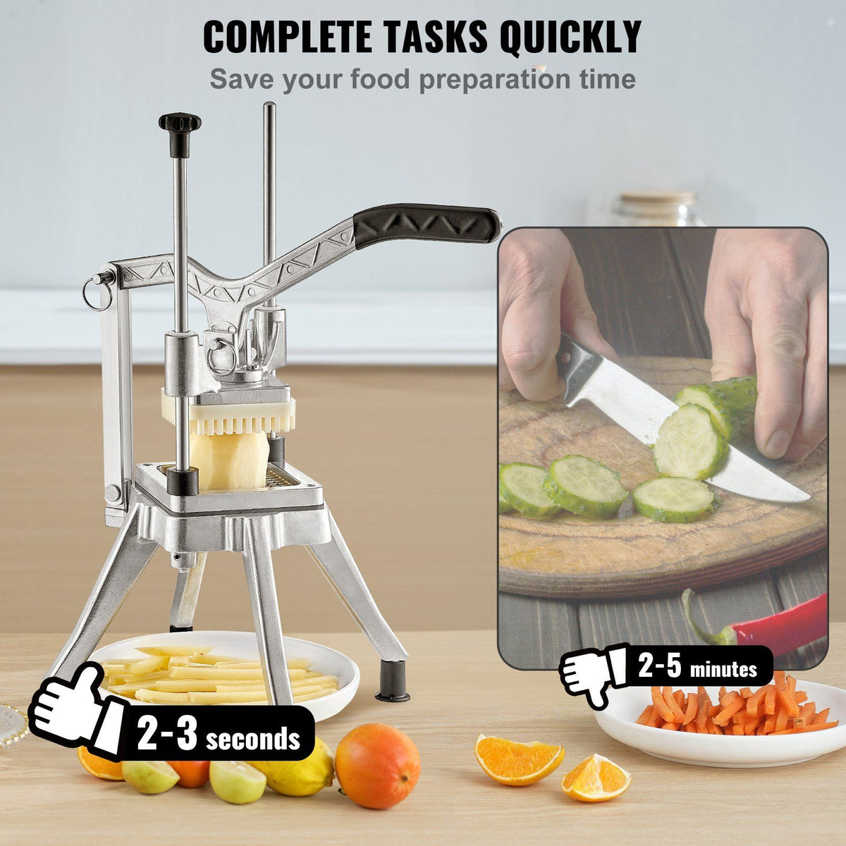 Commercial Vegetable Fruit Chopper 1/2″ Blade Heavy Duty Professional Food Dicer Kattex French Fry Cutter Onion Slicer Stainless Steel for Tomato Peppers Potato Mushroom, Sliver