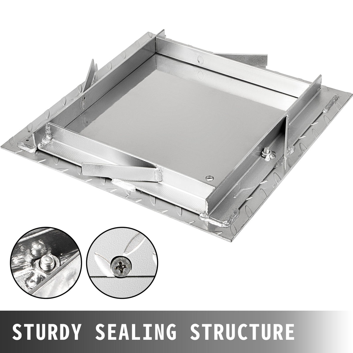 VEVOR Recessed Manhole Cover 11.8\"x11.8\" Clear Opening, Galvanized Steel Drain Cover Overall Size 14.5\"x14.5\", Sealed Square Manhole Cover and Frame, Steel Man Hole Lid Inspection Access for Boat/