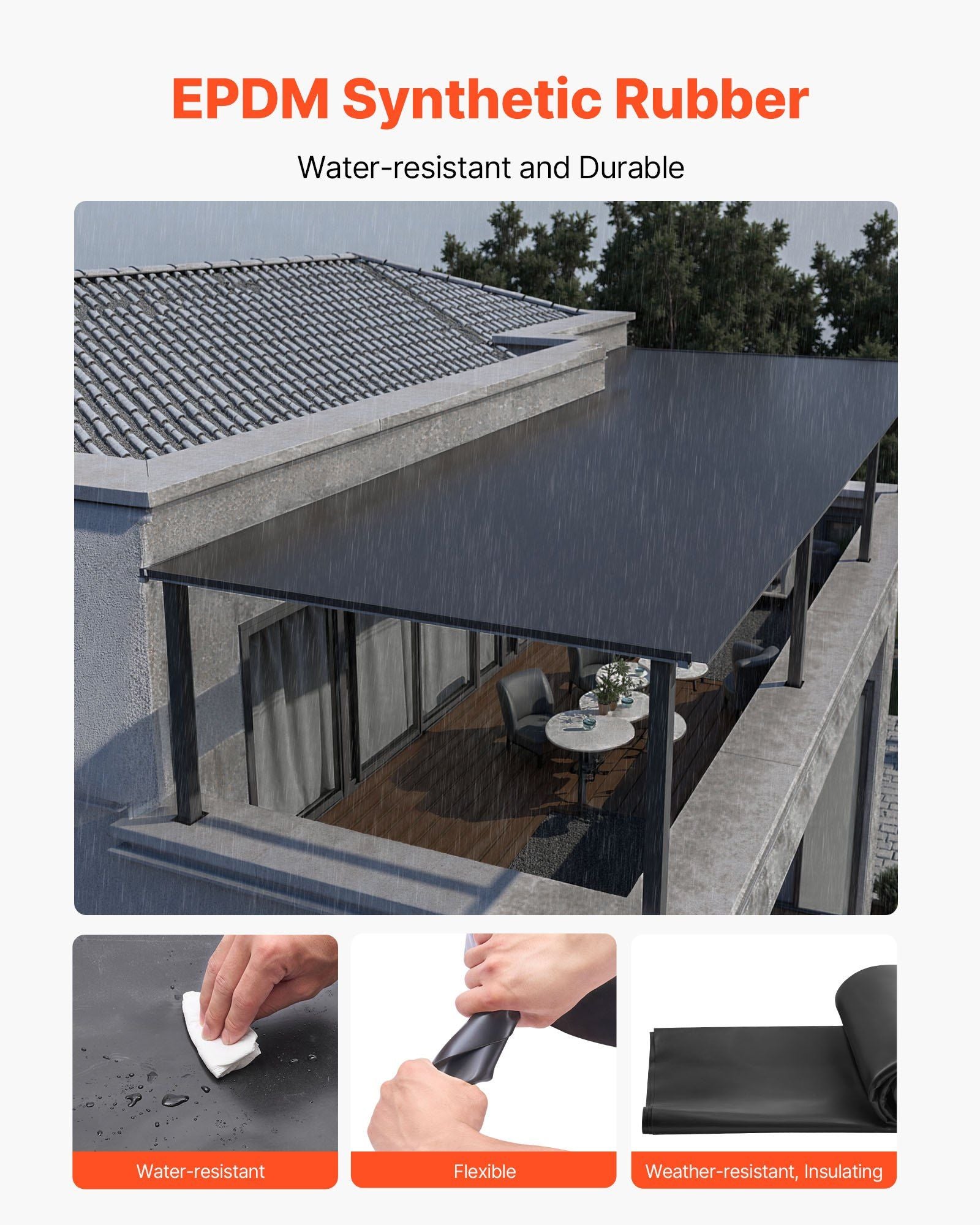 Roll Roofing, 4.57 x 6 m, 45 mil EPDM Rubber Roofing, Long Lifespan & Weather-resistant, Withstands Harsh Temperatures, Flexible & Easy Installation, Roof Underlayment for RVs, Roofs, Ponds