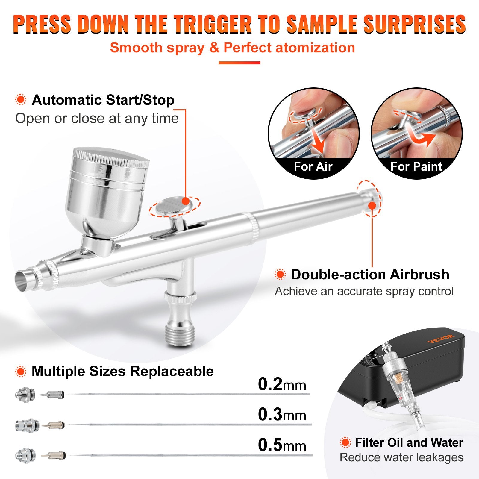 VEVOR Airbrush Kit Dual-action Airbrush System Compressor Art Nail Makeup Model