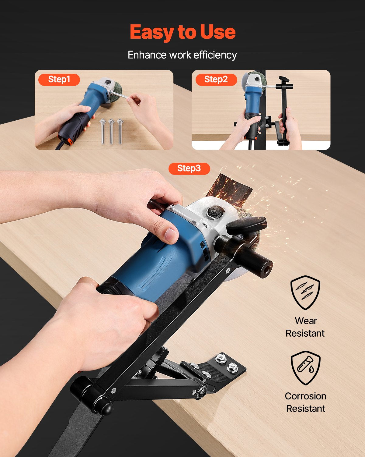 VEVOR Lawn Mower Blade Sharpener, 15° - 45° Adjustable Lawnmower Blade Sharpening Tool with 4 Adapter Pins, Ball Bearing Design & 25mm Enlarged Handle, Compatible with Most Angle Grinders