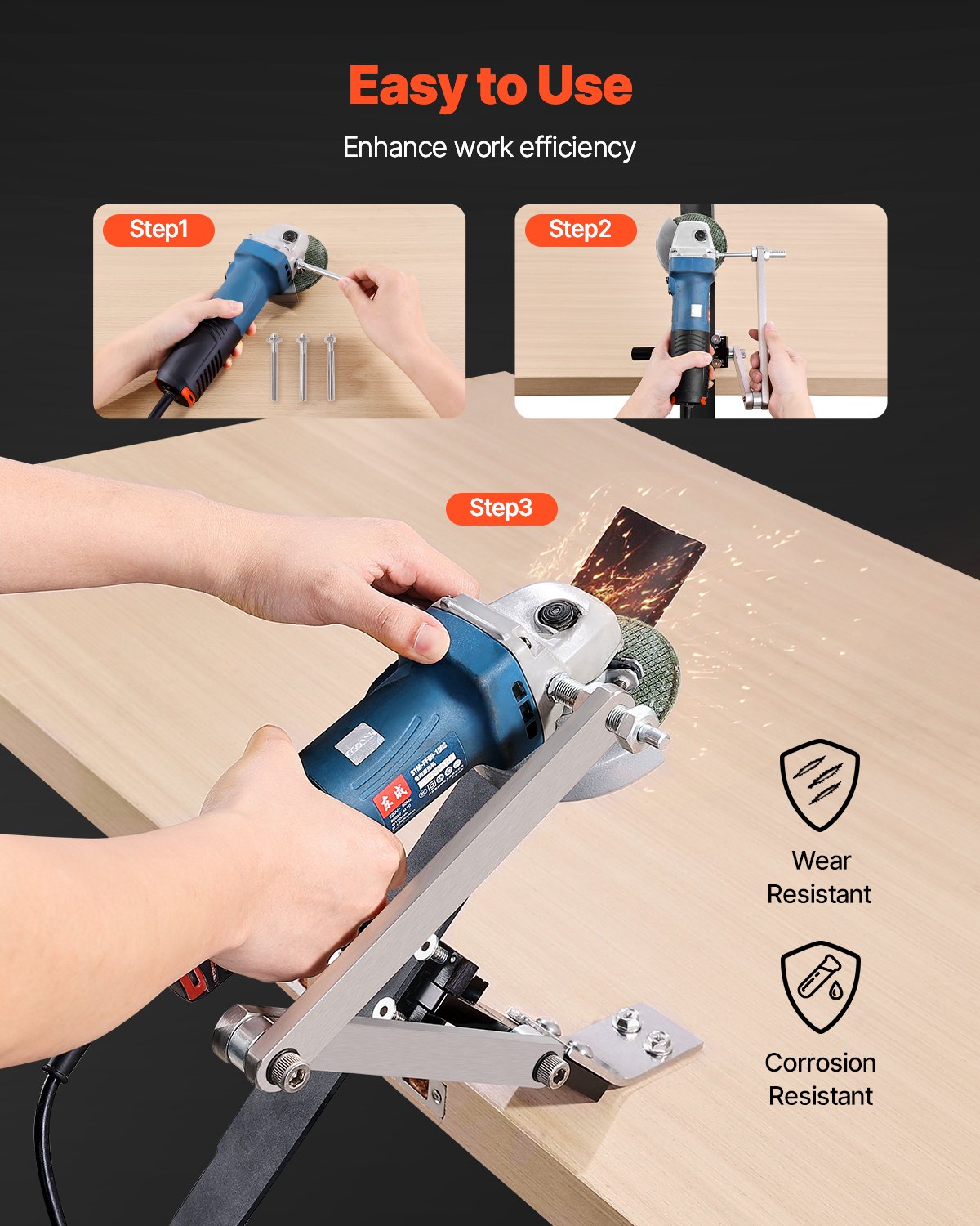VEVOR Lawn Mower Blade Sharpener and Balancer, 15° - 45° Adjustable Lawnmower Blade Sharpening Tool with 4 Adapter Pins, Ball Bearings & 25mm Enlarged Handle, Compatible with Most Angle Grinders
