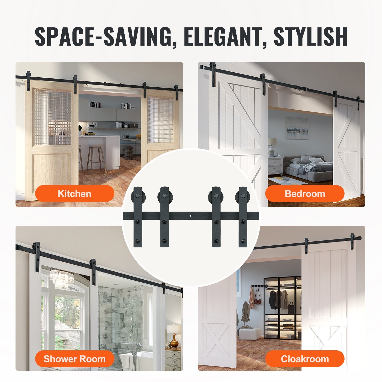 VEVOR 8FT Sliding Barn Door Hardware Closet Track Kit for Double Doors I Hanger