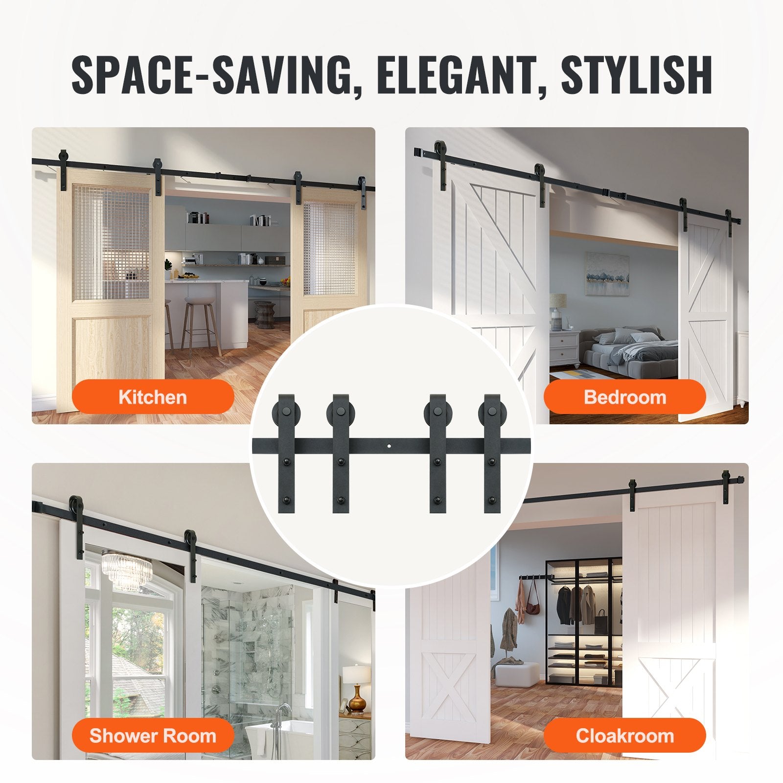 VEVOR 2440 mm Sliding Barn Door Hardware Closet Track Kit for Double Doors J Hanger