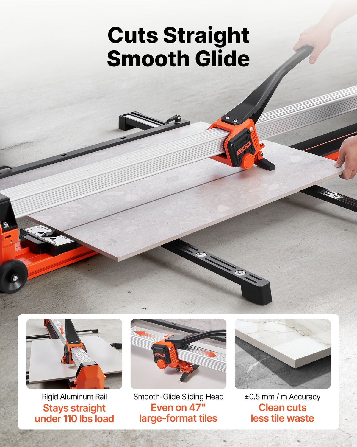 1200 mm Manual Tile Cutter, Upgraded Rail and Sliding Head, Precision Alignment Guide, Tungsten Carbide Cutting Wheel, Support Legs with Swivel Wheels, for DIY Pros, Ceramic, Floor & Wall Tiles
