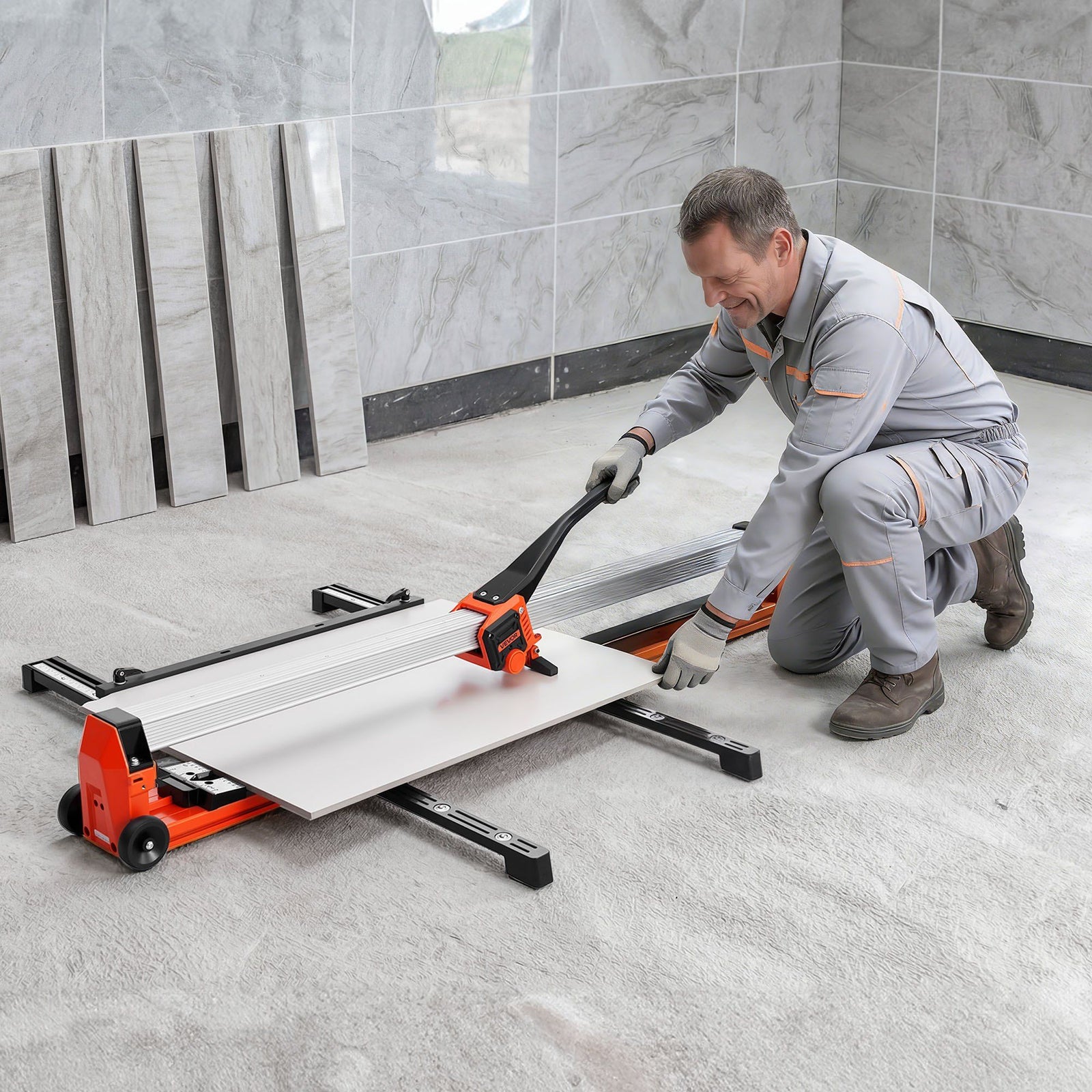 1200 mm Manual Tile Cutter, Upgraded Rail and Sliding Head, Precision Alignment Guide, Tungsten Carbide Cutting Wheel, Support Legs with Swivel Wheels, for DIY Pros, Ceramic, Floor & Wall Tiles