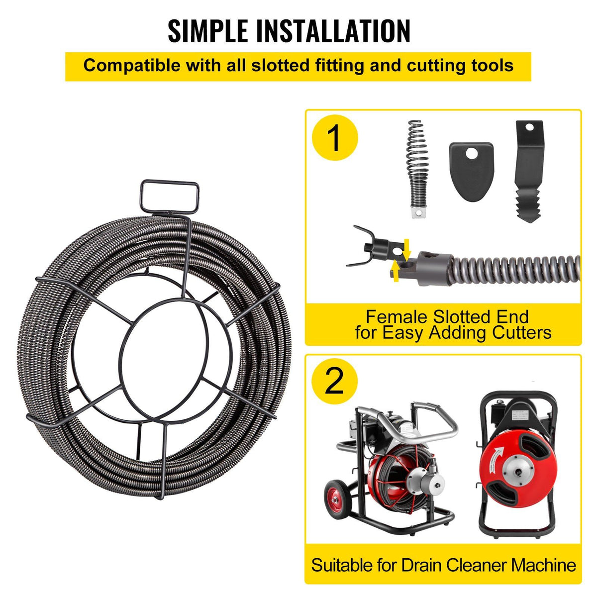 Drain Cleaning Cable 100 Feet x 3/8 Inch Solid Core Cable Sewer Cable Drain Auger Cable Cleaner Snake Clog Pipe Drain Cleaning Cable Sewer Drain Auger Snake Pipe