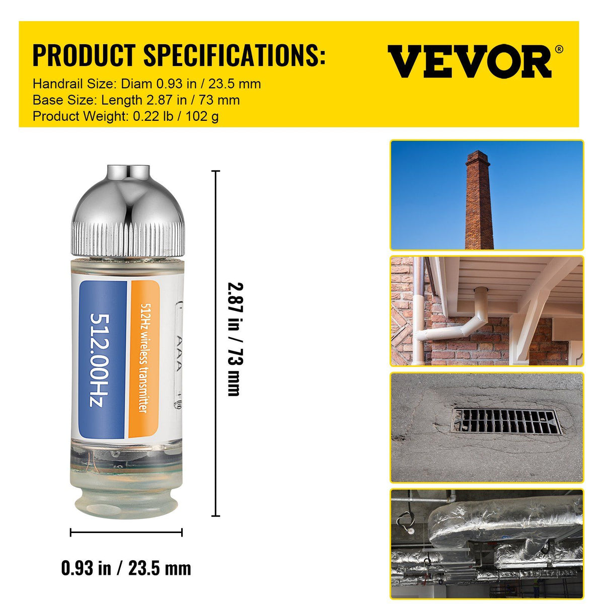 Sonde Locator, 512 Hertz Frequency, Rigid Drain Locator with 8/5" and 1/4-20" Connectors for Locating & Detecting Small Sewer & Pipelines, Up to 25' Depth Water Line, Flashing for Transmitting