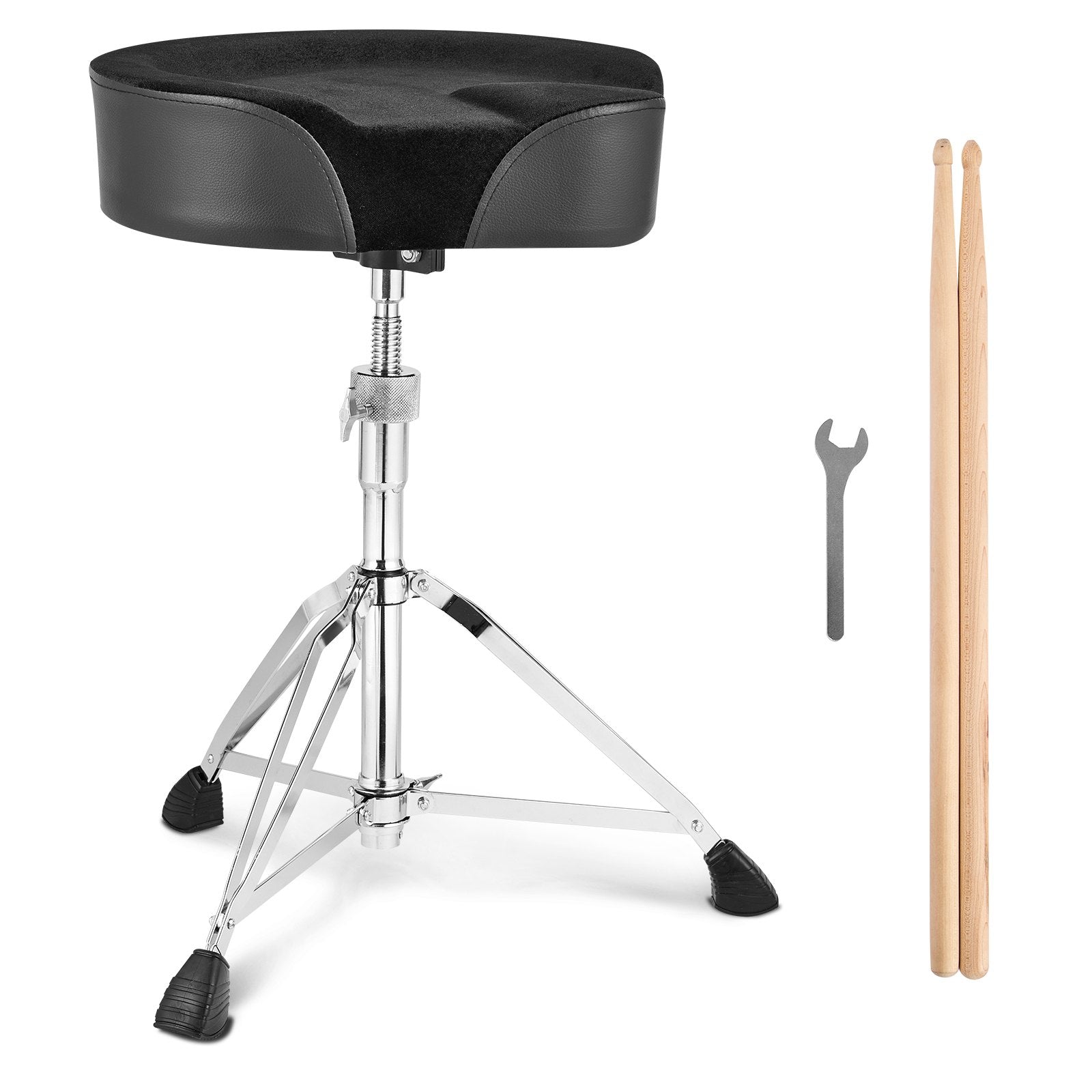 VEVOR Saddle Drum Throne, 560-705 mm Height Adjustable, Padded Drum Stool Seat with Anti-Slip Feet Drumsticks 227 kg Max Weight Capacity, Swivel Drum Chair for Drummers