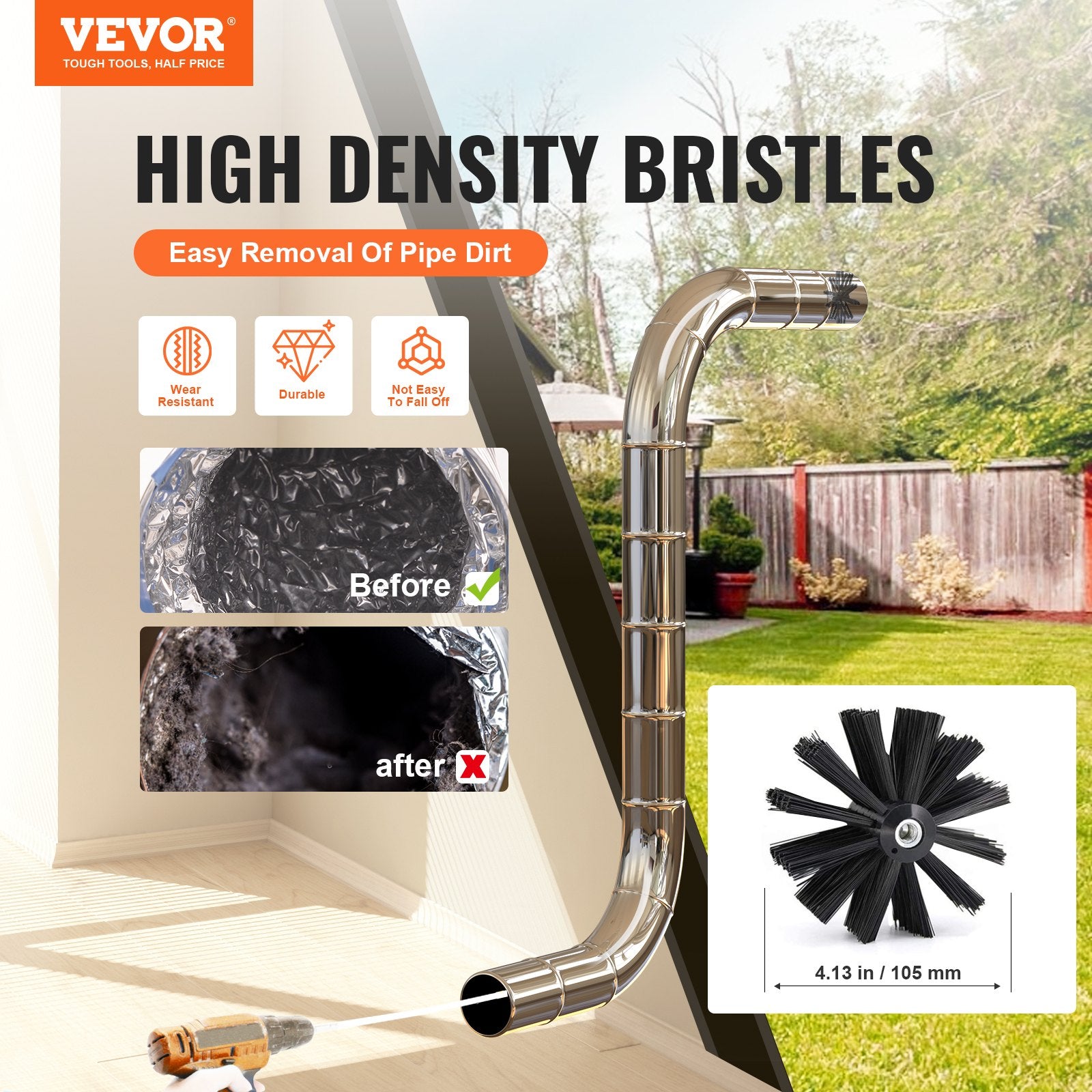 VEVOR 12.2M Dryer Vent Cleaner Kit, 29 Pieces Duct Cleaning Brush, Reinforced Nylon Dryer Vent Brush, Dryer Cleaning Tools Lint Remover with Flexible Lint Trap Brush, Clamp Connectors