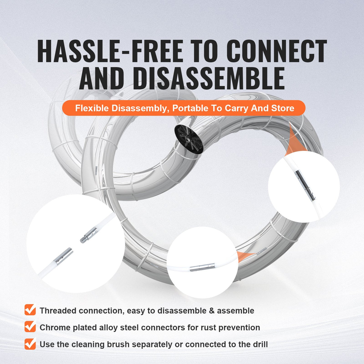 VEVOR 914.4CM Dryer Vent Cleaner Kit, 22 Pieces Duct Cleaning Brush, Reinforced Nylon Dryer Vent Brush with Complete Accessories, Dryer Cleaning Kit with Flexible Lint Trap Brush, Clamp Connectors