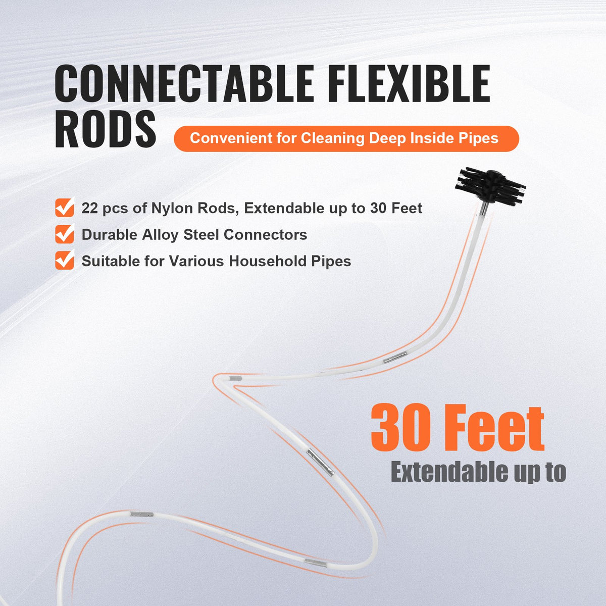 VEVOR 914.4CM Dryer Vent Cleaner Kit, 22 Pieces Duct Cleaning Brush, Reinforced Nylon Dryer Vent Brush with Complete Accessories, Dryer Cleaning Kit with Flexible Lint Trap Brush, Clamp Connectors