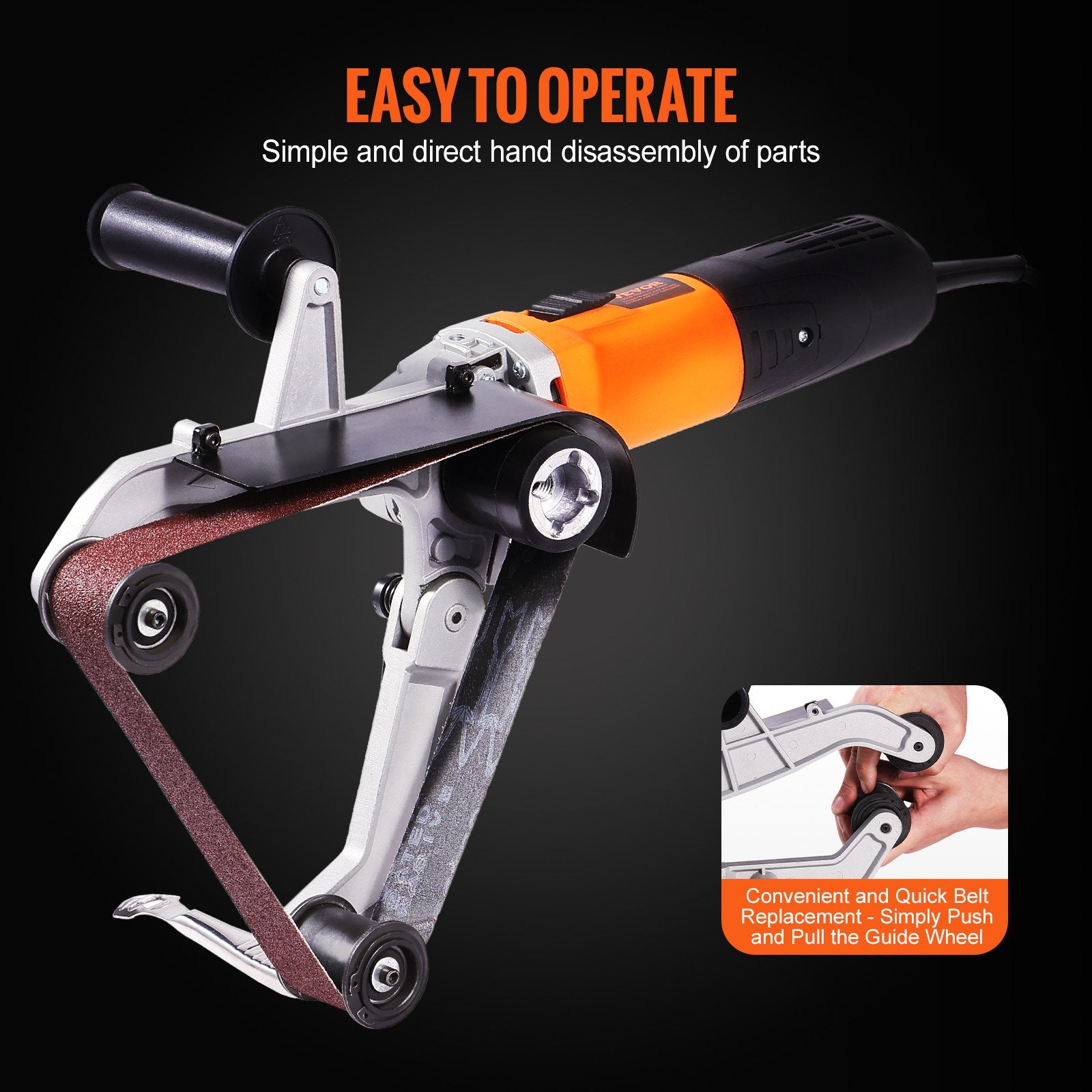 VEVOR Pipe Tube Polisher Sander, 1300W Pipe Belt Sander with 6 Variable Speeds 1100-3200rpm, Professional Belt Sander Grinding Machine with 3PCS Sanding Belts for Burnishing Finishing Rust Removal