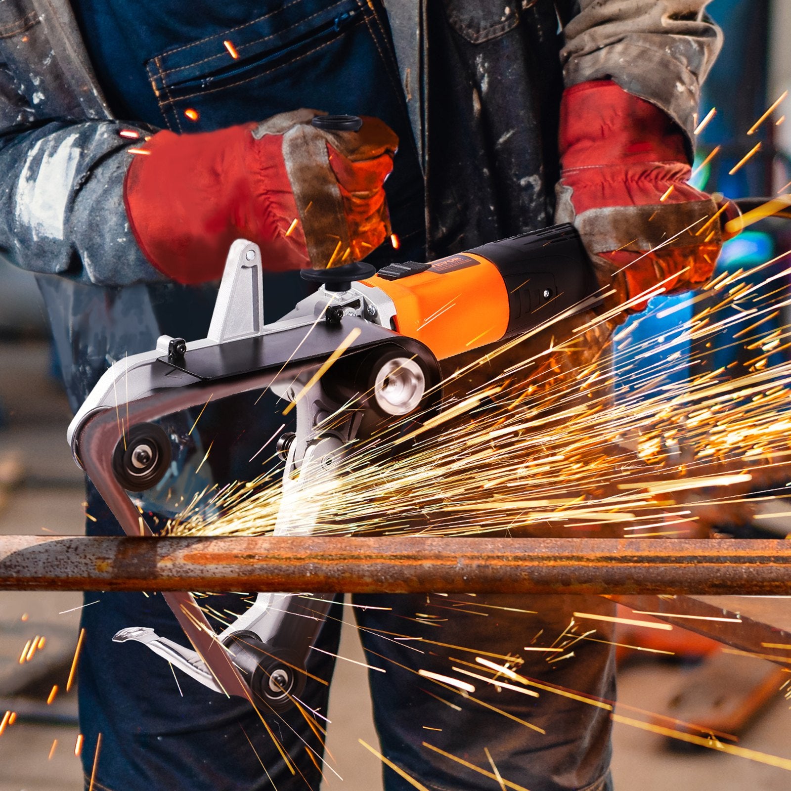 VEVOR Pipe Tube Polisher Sander, 1300W Pipe Belt Sander with 6 Variable Speeds 1100-3200rpm, Professional Belt Sander Grinding Machine with 3PCS Sanding Belts for Burnishing Finishing Rust Removal