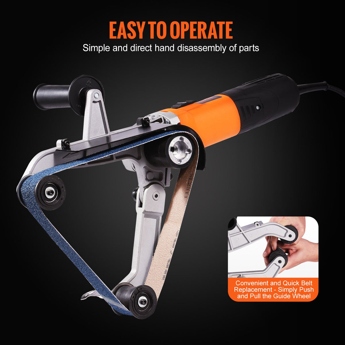 VEVOR Pipe Tube Polisher Sander, 1300W Pipe Belt Sander with 6 Variable Speeds 1100-3200rpm, Professional Belt Sander Grinding Machine with 50PCS Sanding Belts for Burnishing Finishing Rust Removal