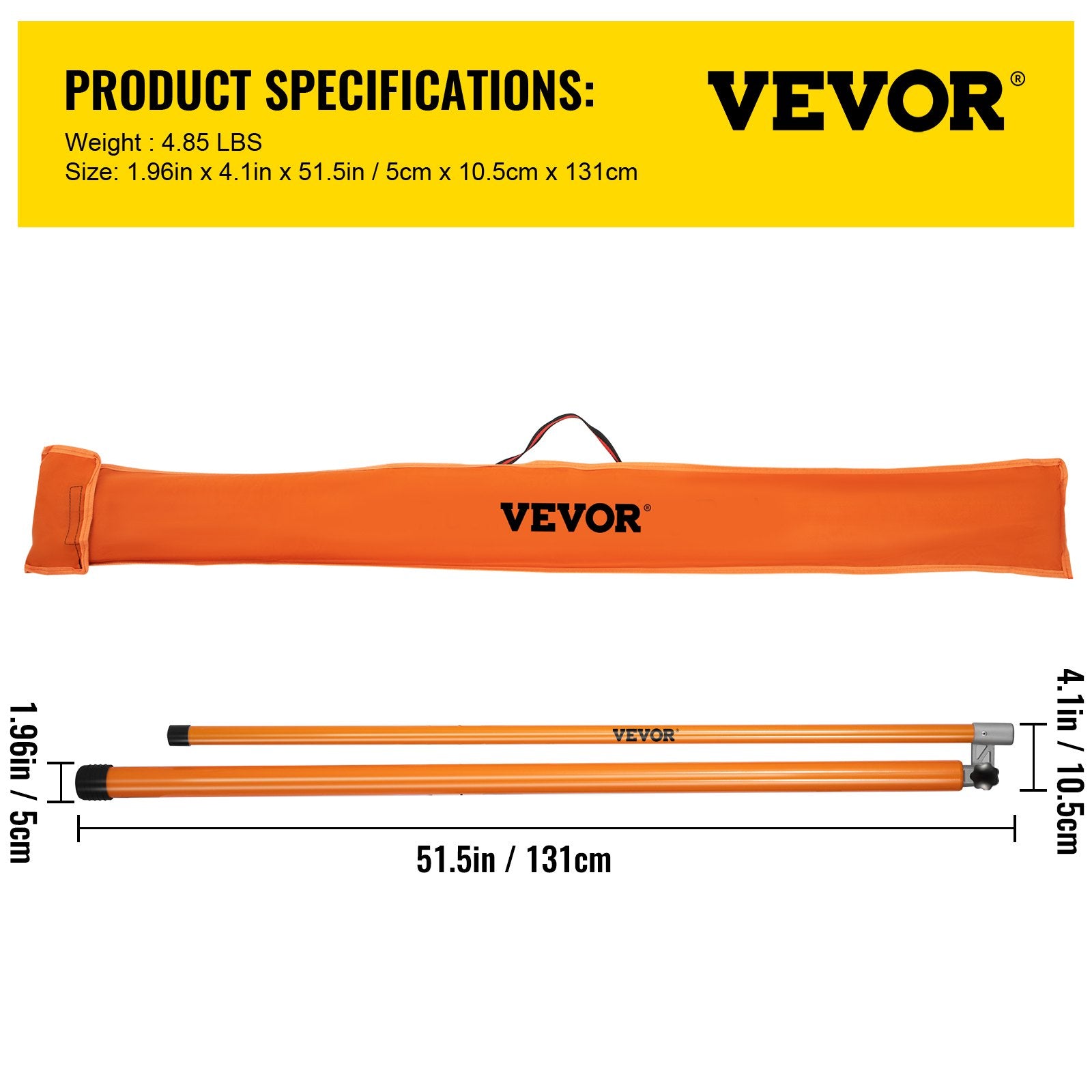 VEVOR Load Height Measuring Stick, 15\' Sturdy Fiberglass Truck Height Stick with Adjustable Pole, Non-conductive Truck Height Measuring Stick with Carrying Bag, Height Stick for Trucks, Car Haulers