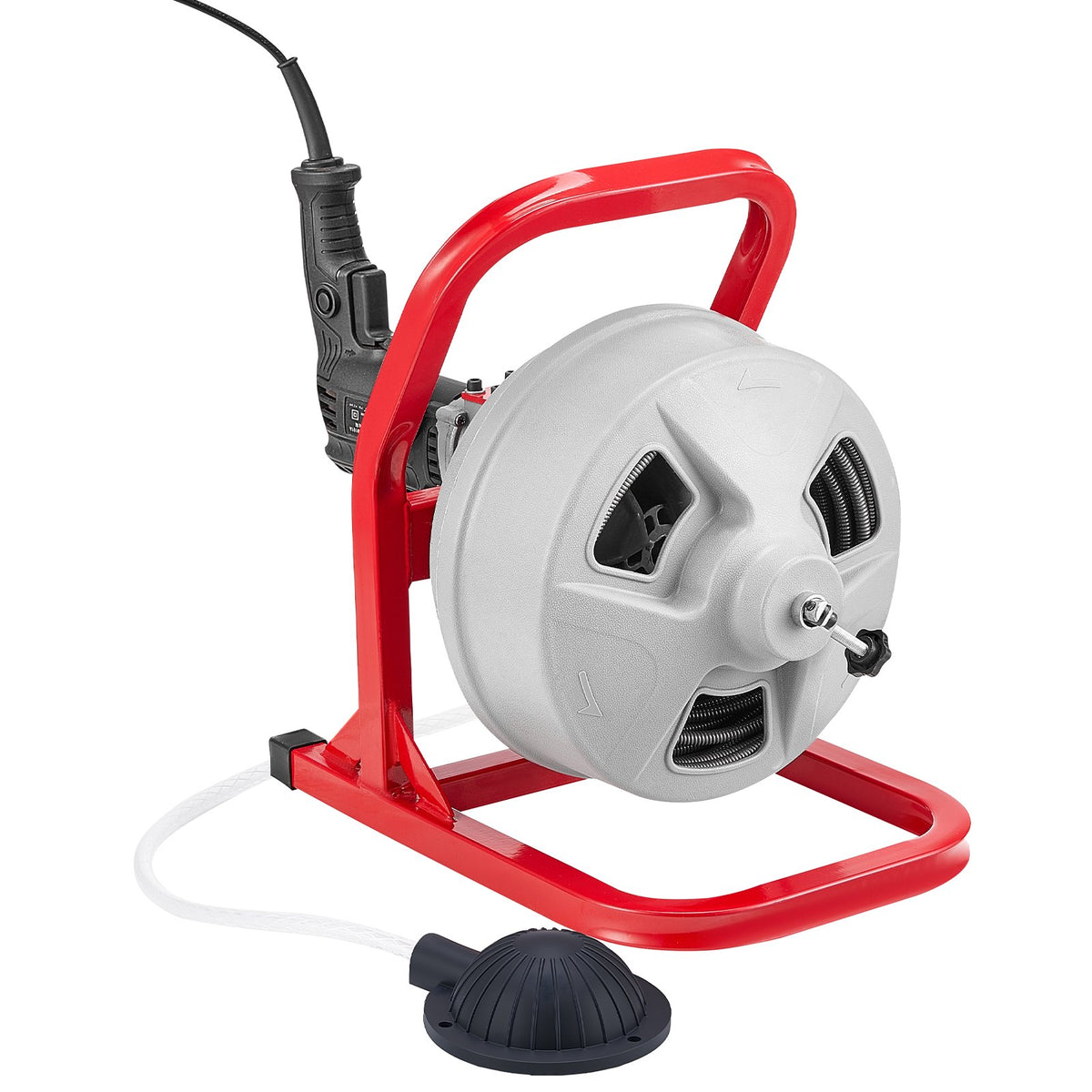 VEVOR Drain Cleaner Machine 15m x 8mm, Sewer Snake Auger with 228RPM Electric Drill, Manual Feed Drain Cleaning Machine with 6 Cutters &amp; Air-activated Foot Switch for 50mm to 100mm Pipes
