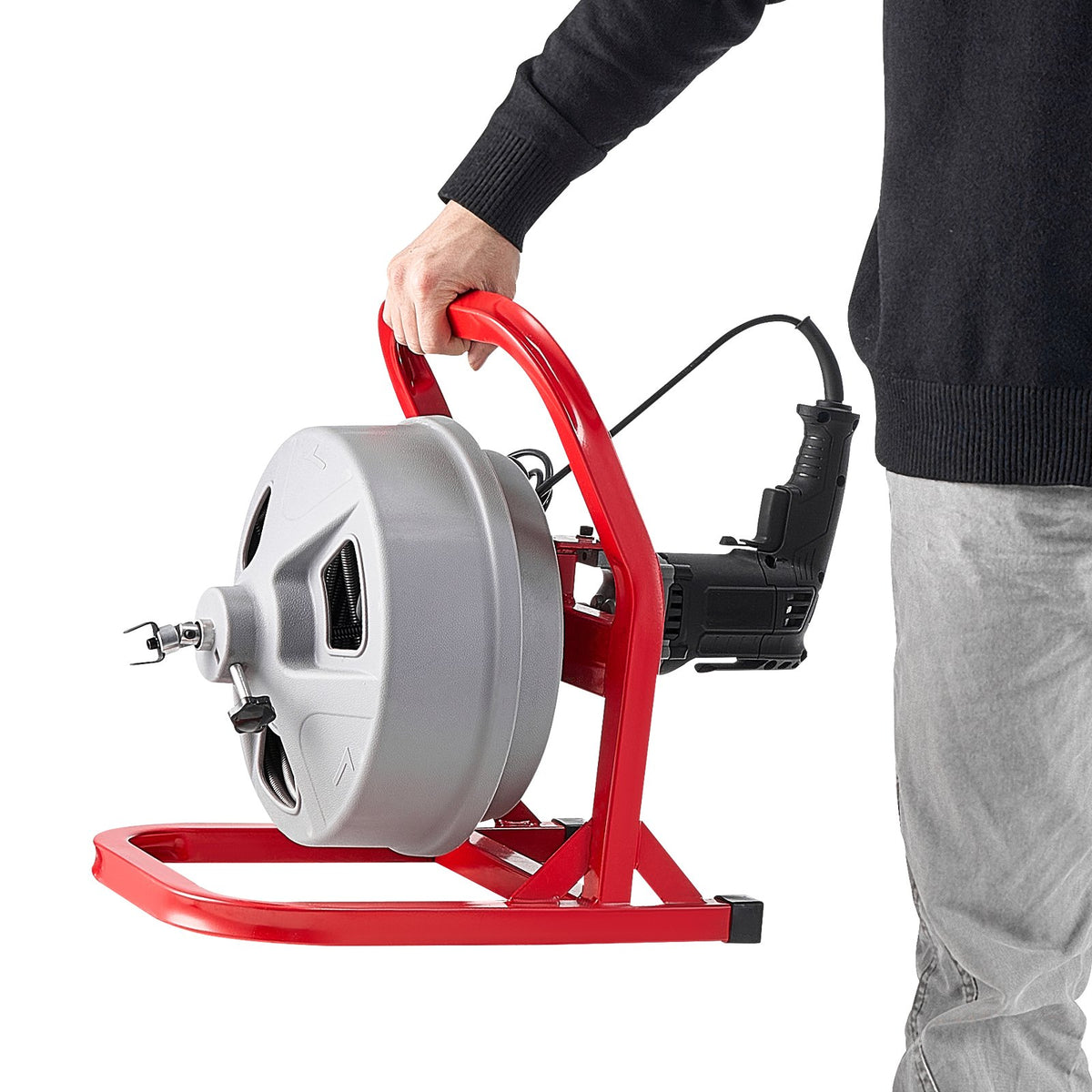 VEVOR Drain Cleaner Machine 15m x 8mm, Sewer Snake Auger with 228RPM Electric Drill, Manual Feed Drain Cleaning Machine with 6 Cutters & Air-activated Foot Switch for 50mm to 100mm Pipes