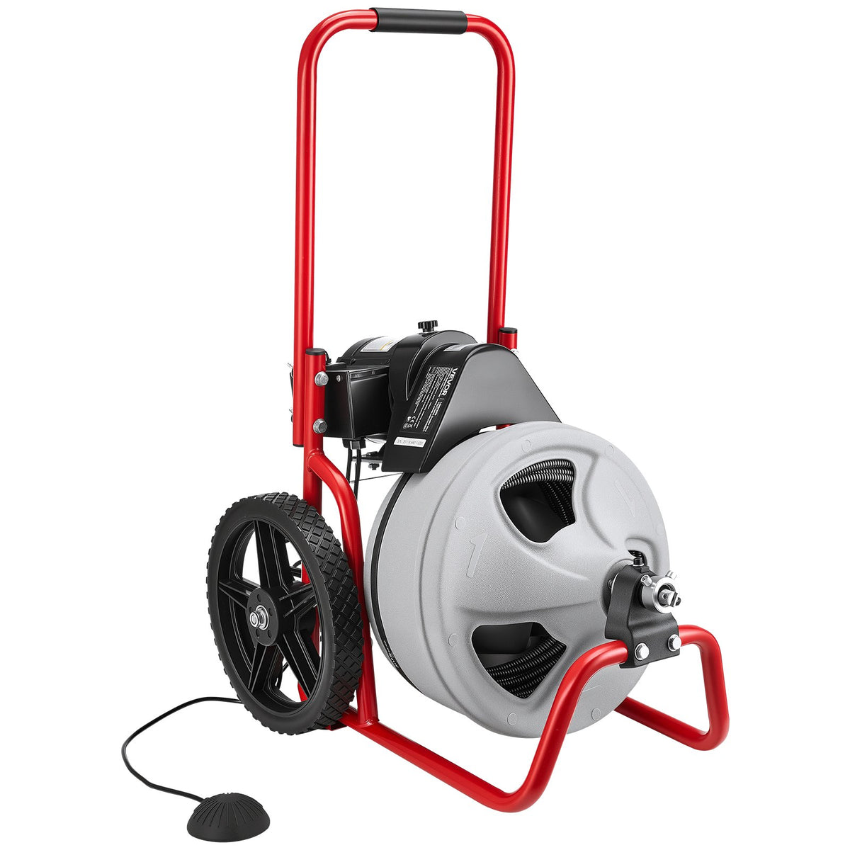 VEVOR Drain Cleaner Machine 22m x 9.5mm, Sewer Snake Auger Manual Feed on Wheels, Portable Drain Cleaning Machine with 6 Cutters &amp; Air-activated Foot Switch for 50mm to 100mm Pipes