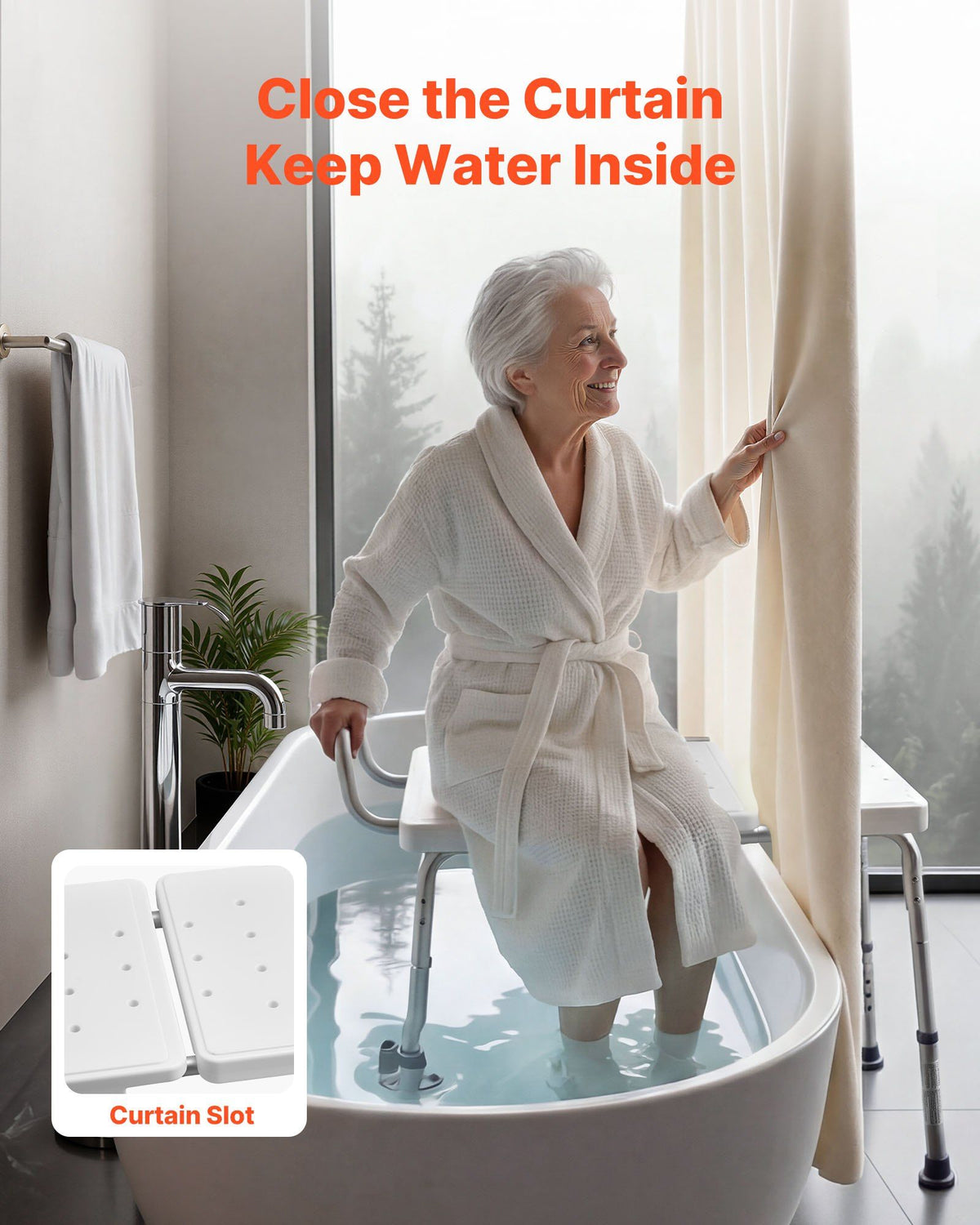 Tub Transfer Bench for Bathtub, 180 kg Capacity Heavy Duty Shower Chair with Arm, Backrest and Curtain Slot, Height Adjustable Shower Bench Bath Seat for Adults, Seniors, Elderly and Disabled