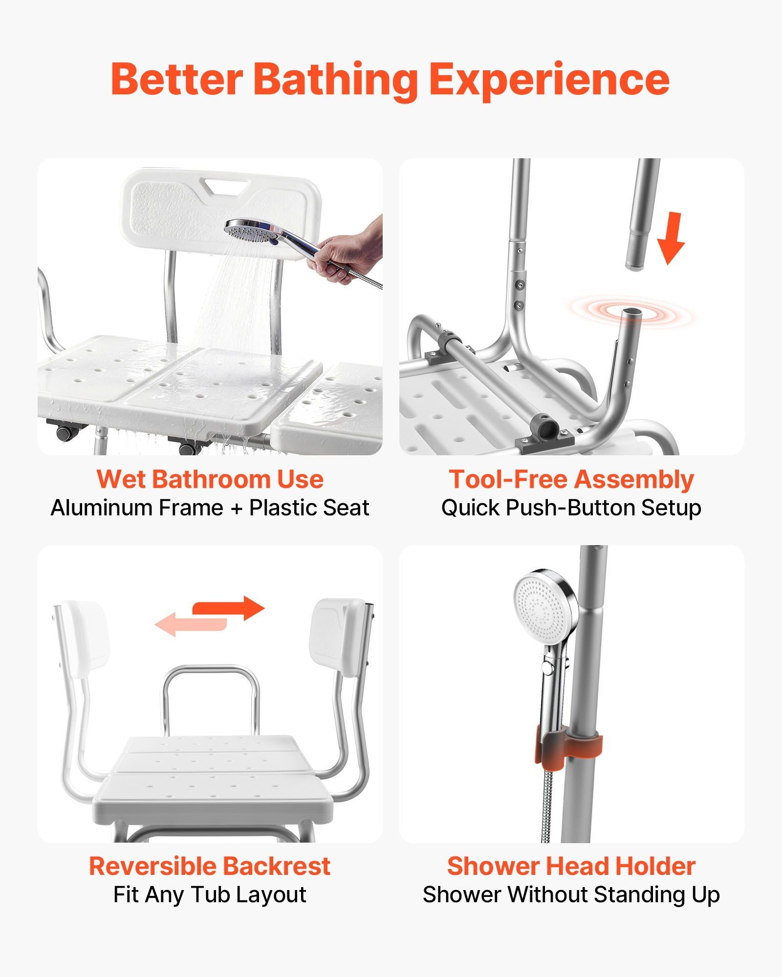 Tub Transfer Bench for Bathtub, 180 kg Capacity Heavy Duty Shower Chair with Arm, Backrest and Curtain Slot, Height Adjustable Shower Bench Bath Seat for Adults, Seniors, Elderly and Disabled