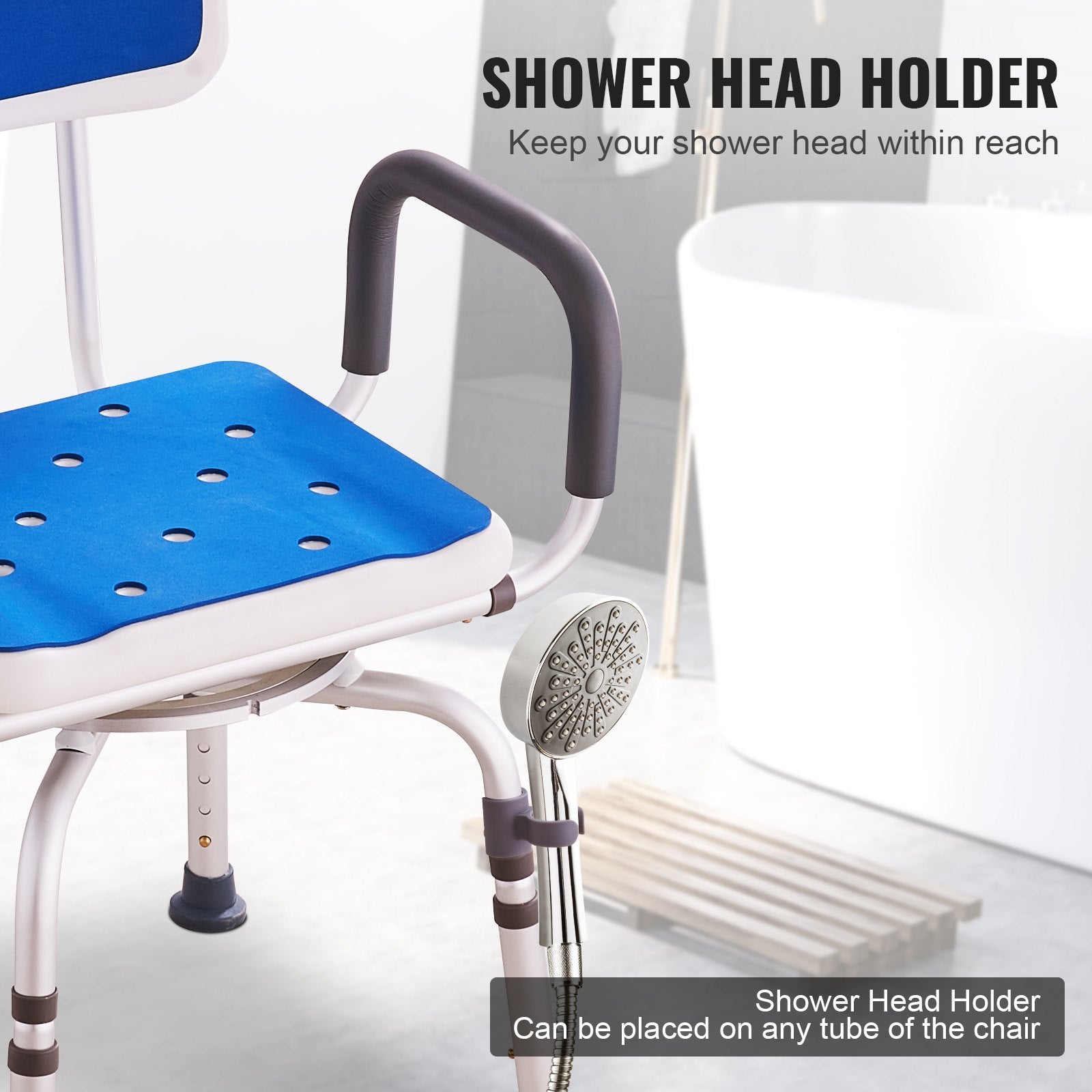 VEVOR Swivel Shower Chair 360 Degree, Adjustable Shower Seat with Armrests and Backrest for Inside Shower or Bathtub, Non-Slip Rotating Bathtub Chair Seat for Elderly Disabled Injured, 400lbs Capacity