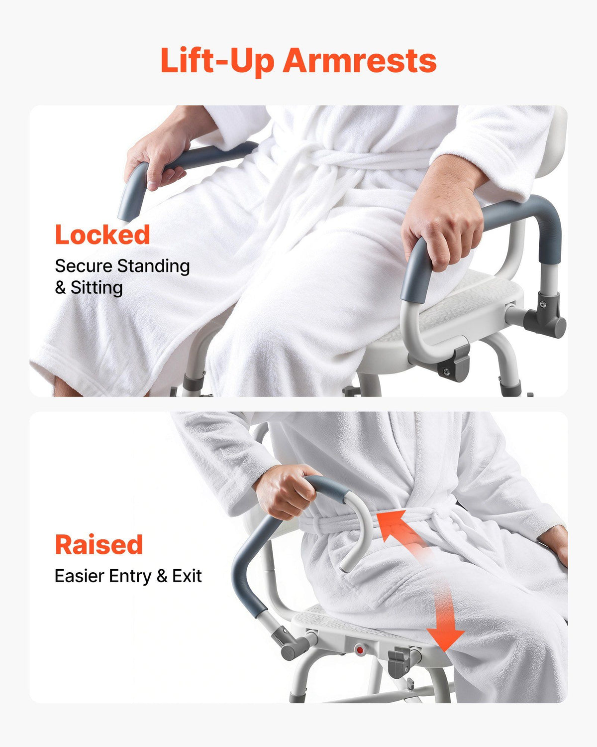 Swivel Shower Chair with Arms and Back, 227 kg Load Heavy Duty Bench Seat for Inside Shower Stall and Bathtub, Height Adjustable Bathroom Bath Tub Seat for Adults, Seniors, Elderly and Disabled