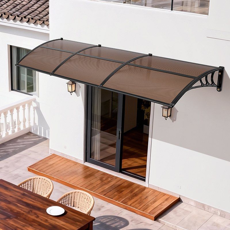 Awnings for Door Entrance, 965 x 2957 mm, Exterior Front Door Window Awnings with Drainage & ABS Bracket, Rain Snow Sun Protection, Overhang Polycarbonate Door Canopy for Porch Patio, Brown