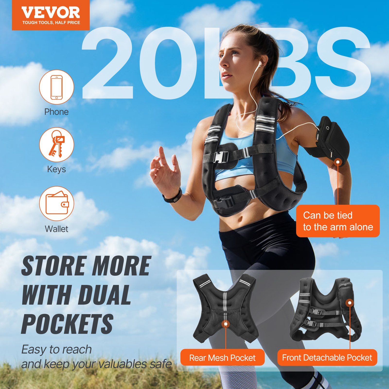 Weighted Vest, 20 lbs Weight Vest with Reflective Stripe, Adjustable Buckle Body Weight Vest for Men Women, Workout Equipment for Strength Training, Running, Jogging, Fitness, and Weight Loss