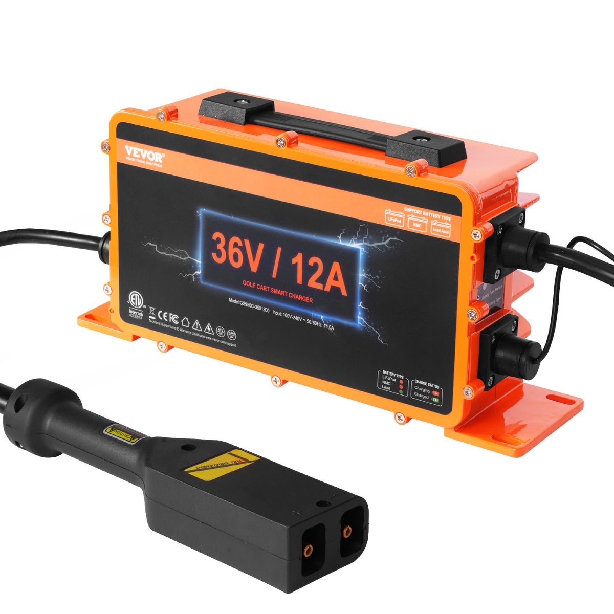 VEVOR 12 AMP Golf Cart Smart Battery Charger for EZGO D-Style IP67 ETL