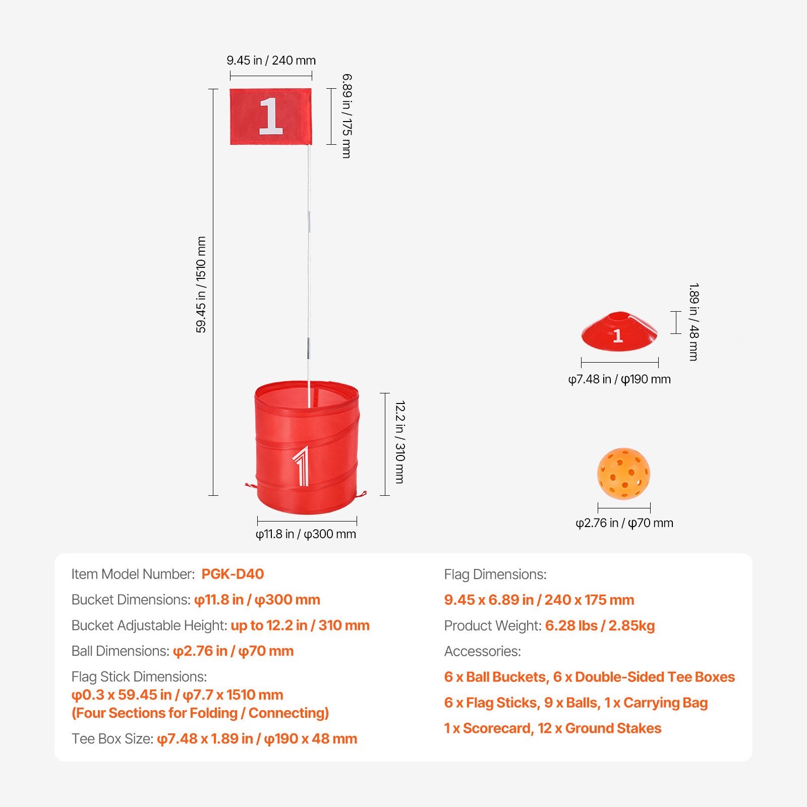 VEVOR Backyard Golf Game, 6 Hole Golf Course, Golf Game Practice Games, Golf Chipping Game for Family, Adults and Kids, Portable Outdoor Yard Golf Game for Lawn, Yard, Camping, Park, Beach