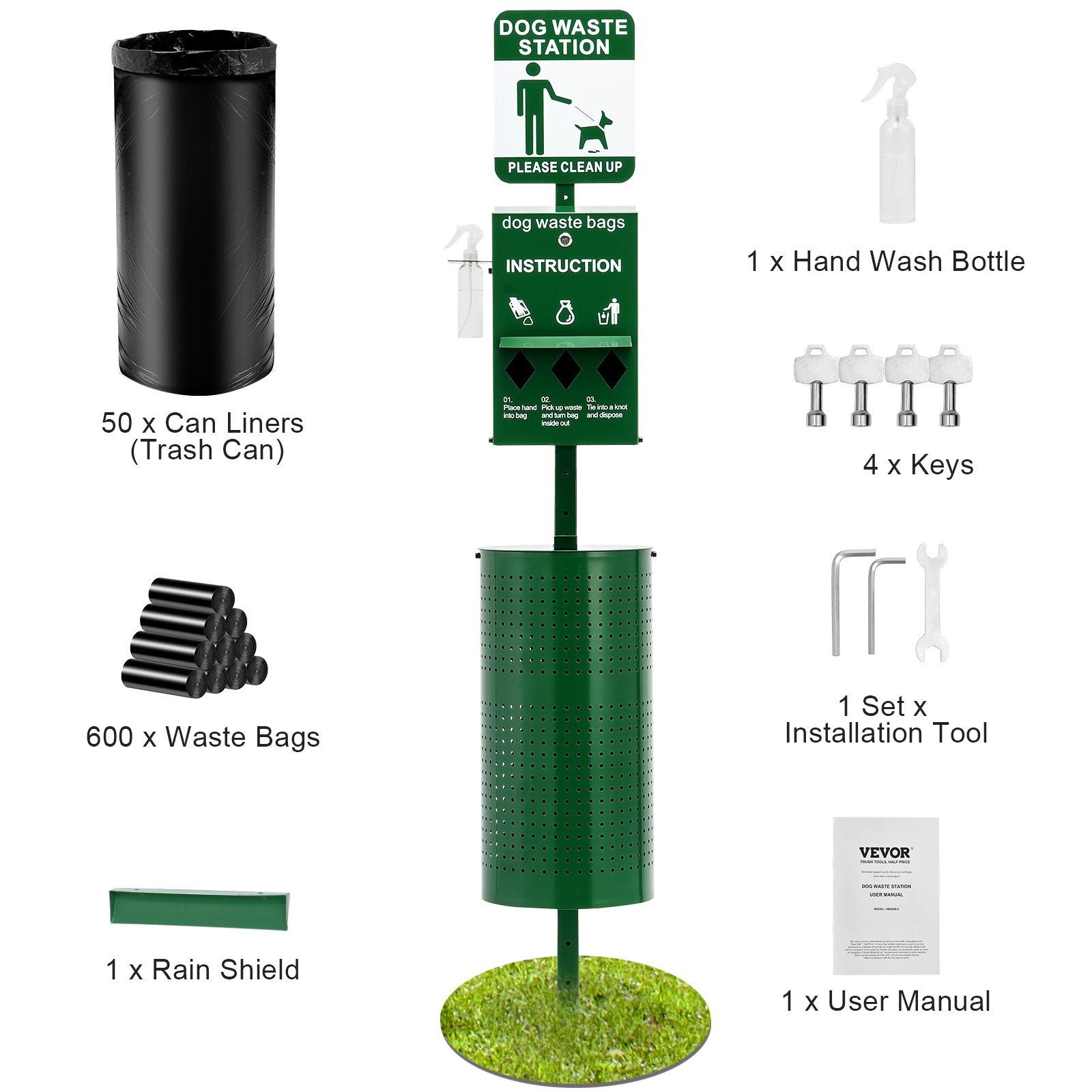 VEVOR Dog Waste Station with 600 Dog Poop Bags Commercial Park Pet Poop Station