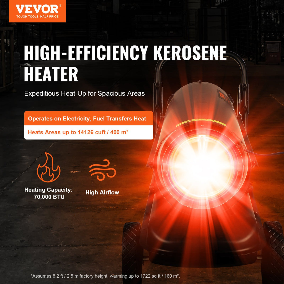 VEVOR Portable Kerosene Forced Air Heater 70000 BTU Indoor Outdoor Use 5gal Tank