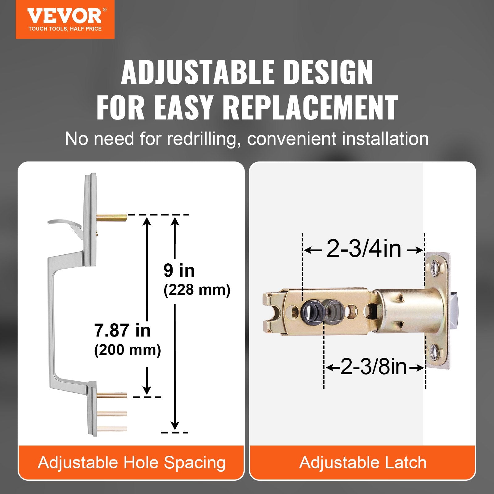 VEVOR Entry Door Handle, Satin Nickel Square Handle Set with Lever Door Handle No Lock, Adjustable Hole Space, Front Door Handle with Reversible for Right and Left Handed Entrance and Front Door