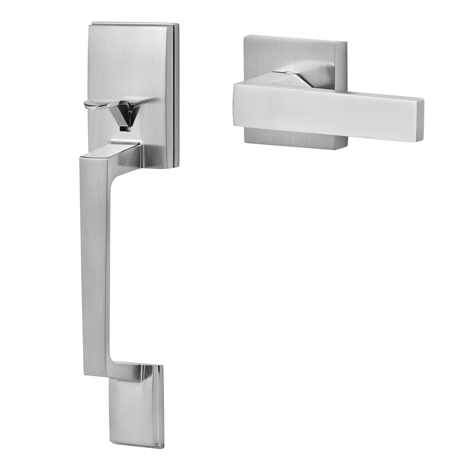 VEVOR Entry Door Handle, Satin Nickel Square Handle Set with Lever Door Handle No Lock, Adjustable Hole Space, Front Door Handle with Reversible for Right and Left Handed Entrance and Front Door