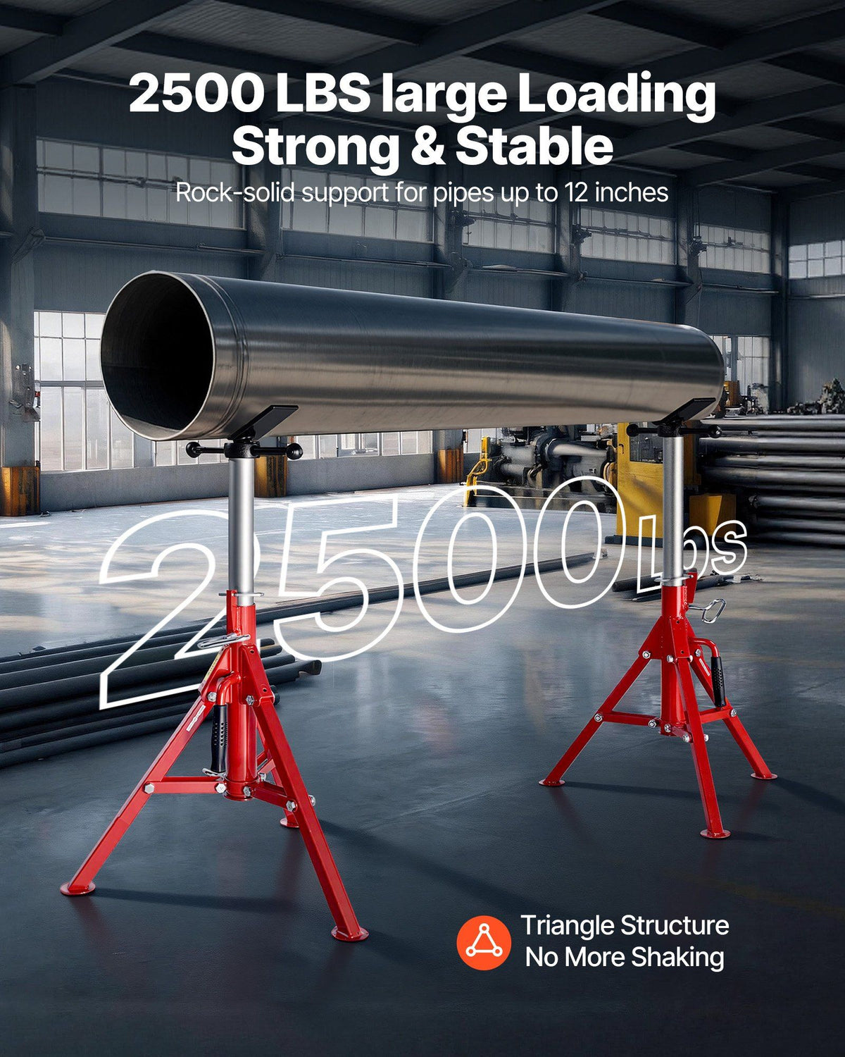 V Head Pipe Stand 0.32 - 30.48 cm Capacity, Adjustable Height 610mm-1067mm, Pipe Jack Stands 1134kg Load Capacity, Portable Folding Pipe Stands, Carbon Steel Body for Enhanced Durability